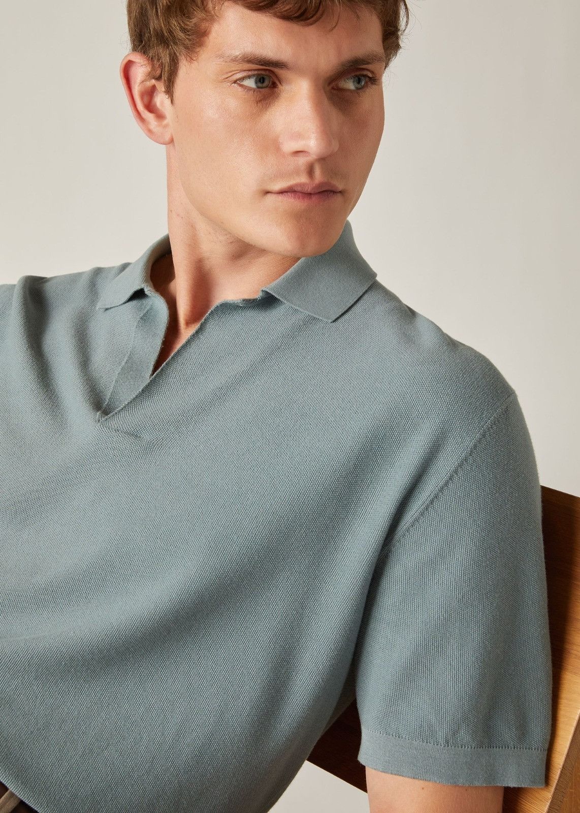 Loro Piana o1srvl11e1024 Buttonless Polo Shirt in Dusty Blue Size US XL / EU 56 / 4 - 3 Thumbnail
