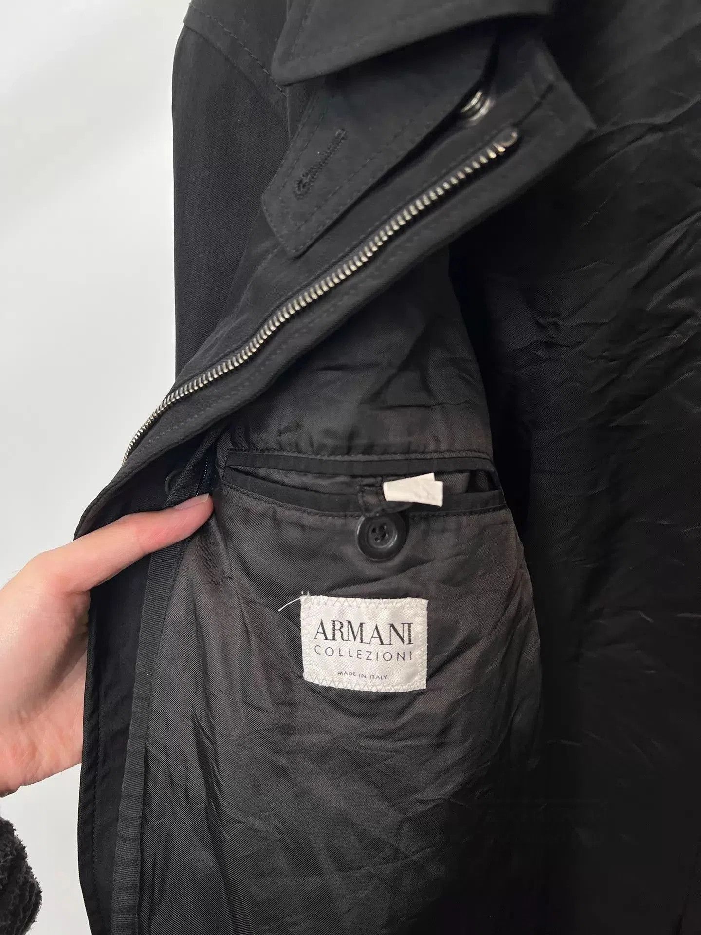 Armani Black Long Coat with Stand Collar Size L. Size US L / EU 52-54 / 3 - 6 Thumbnail