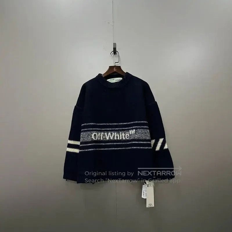 Off-White Women's Navy Wool Logo Pullover Sweater .