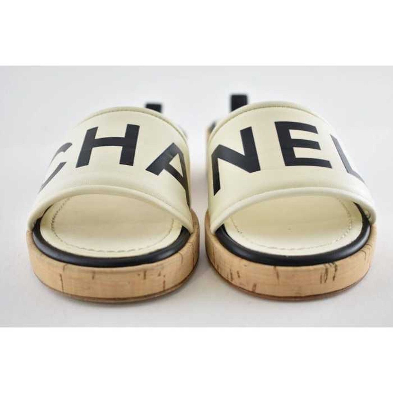 Chanel Chanel 19S Ivory Black Letter CC Logo Cork Mules Slide Size US 5 / IT 35 - 6 Thumbnail