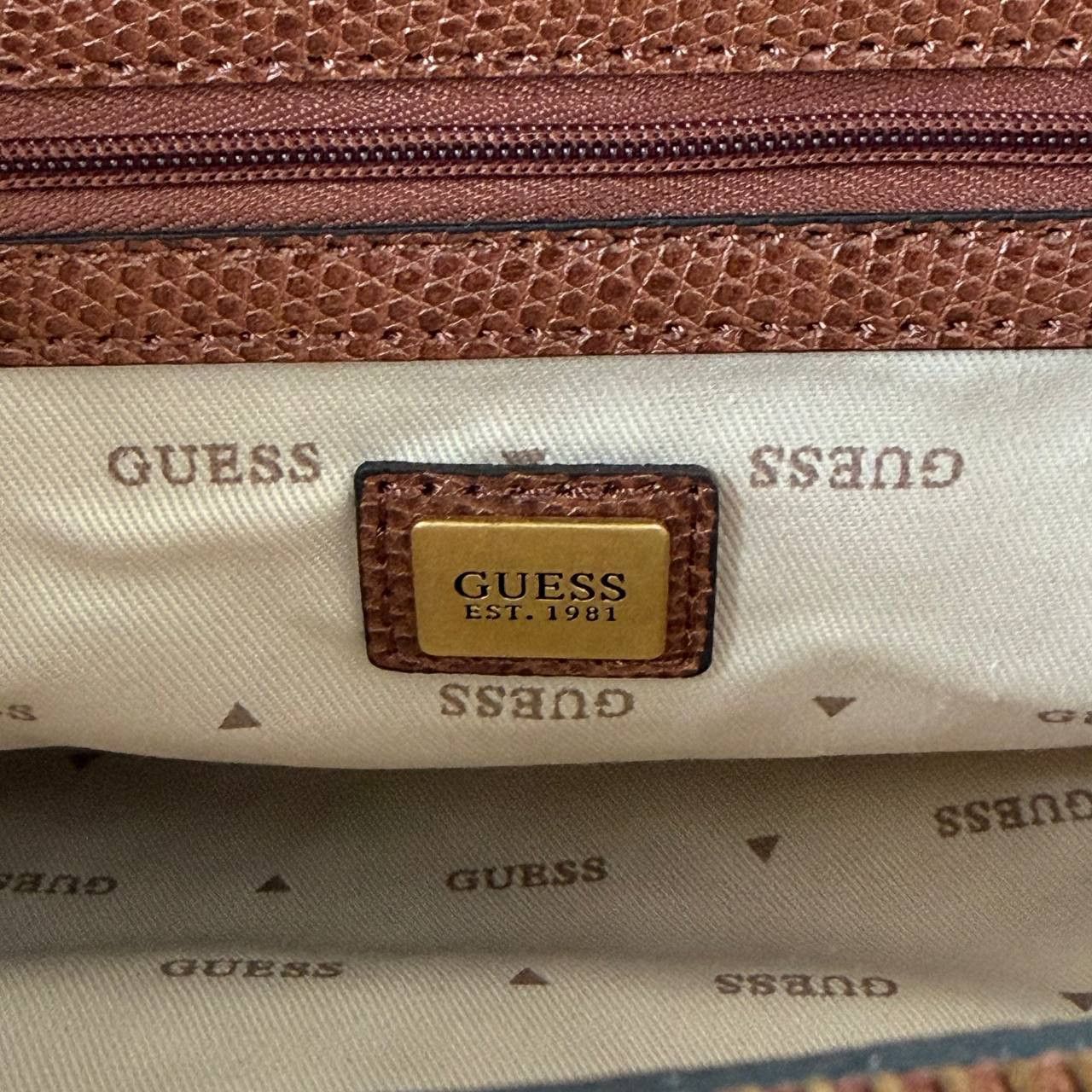 Guess Guess Zabry Bamboo Satchel Large Beige Brown Bag New Size ONE SIZE - 14 Thumbnail