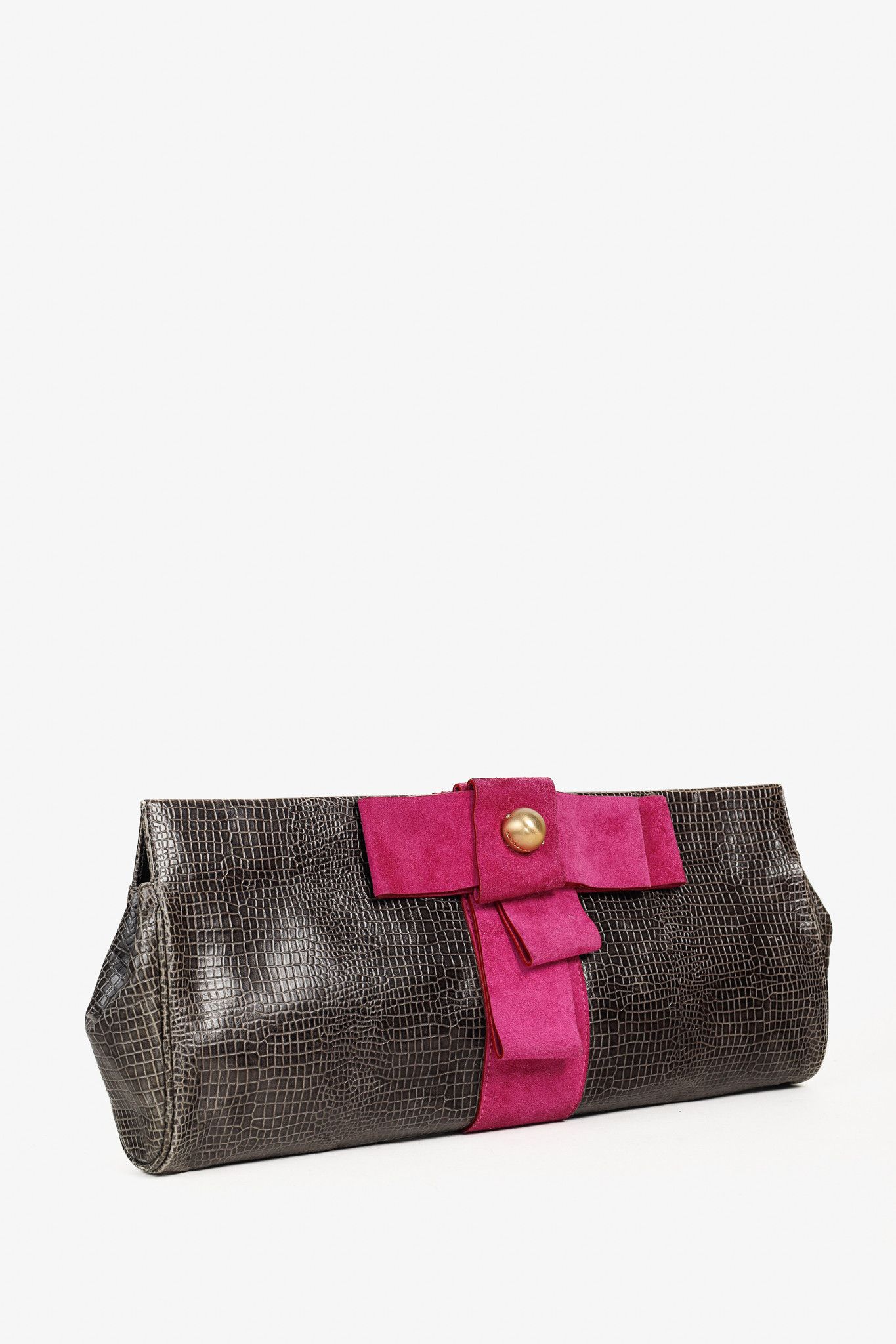 Emporio Armani Emporio Armani Croc-Embossed Leather Purple Suede-Bow Bag Size ONE SIZE - 2 Thumbnail