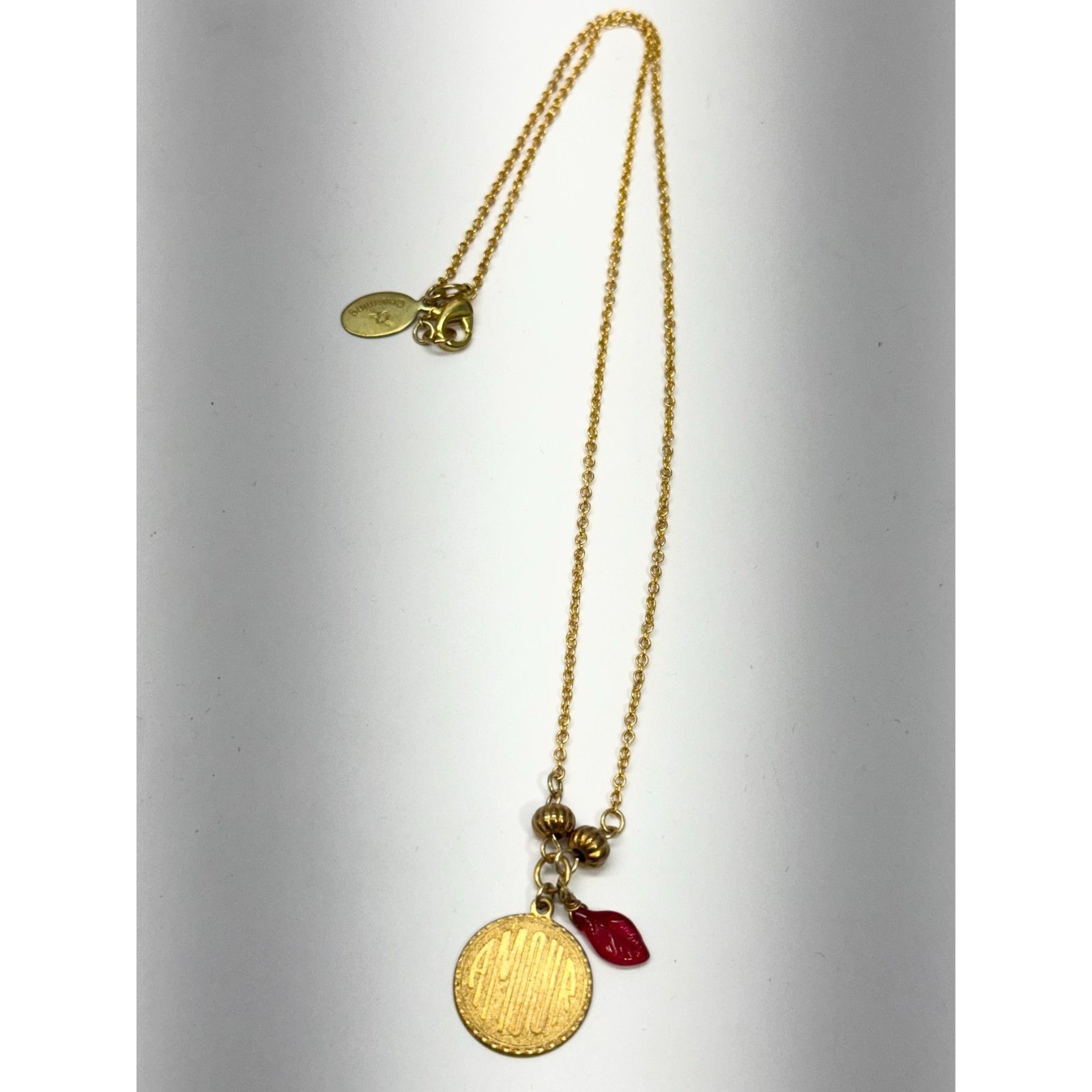 Vintage Vintage amour red glass leaf charm necklace Size ONE SIZE - 3 Thumbnail