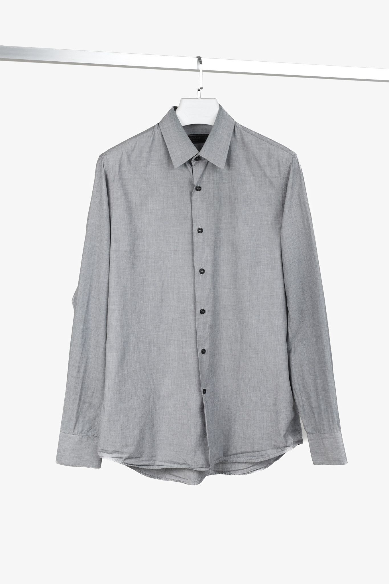 Prada Prada Grey Crosshatched Cotton Button-Up Shirt Size US L / EU 52-54 / 3 - 1 Thumbnail