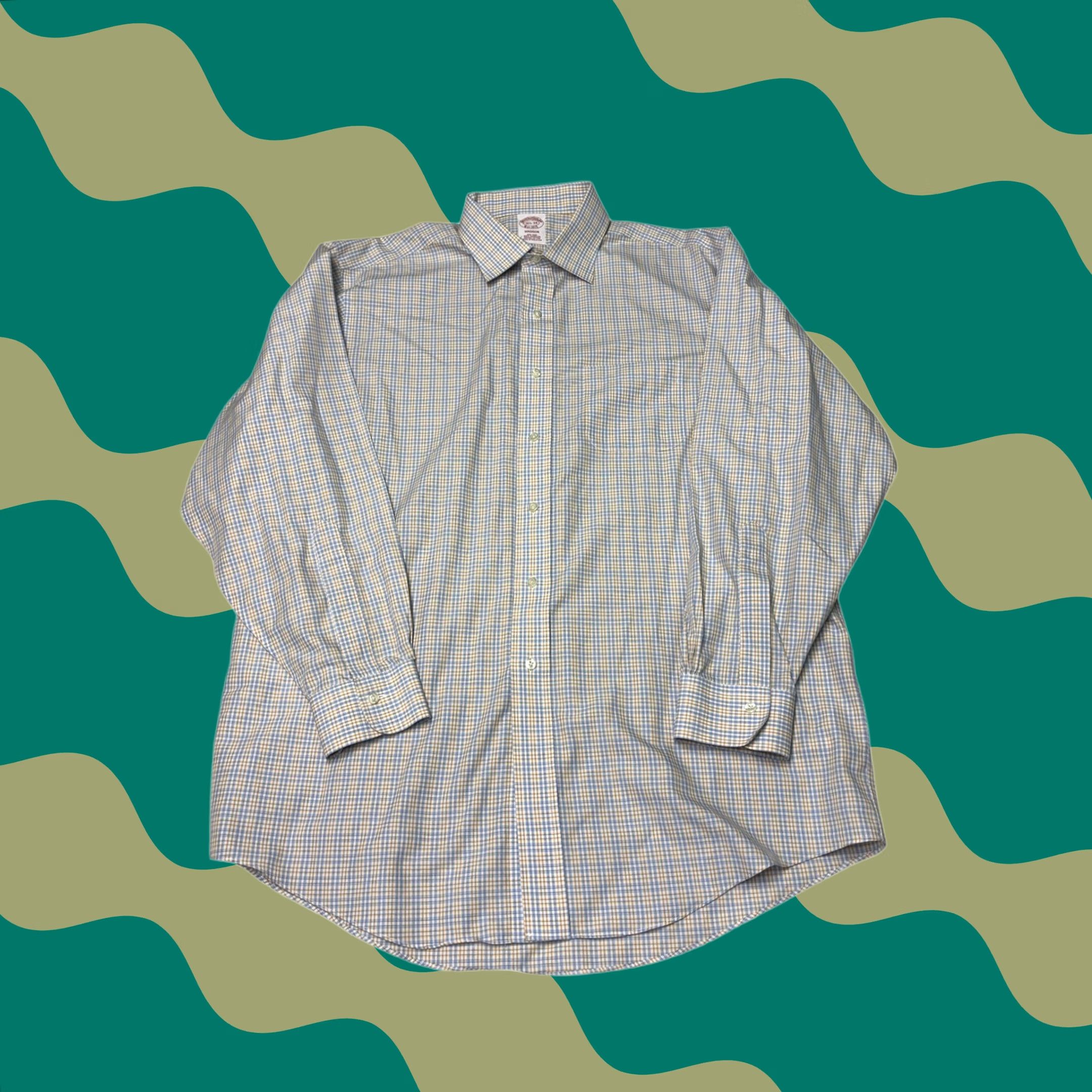Brooks Brothers Brooks Brothers Madison Dress Shirt Mens 16.5 Blue Yellow Supima Cotton Check Size 46R - 1 Thumbnail