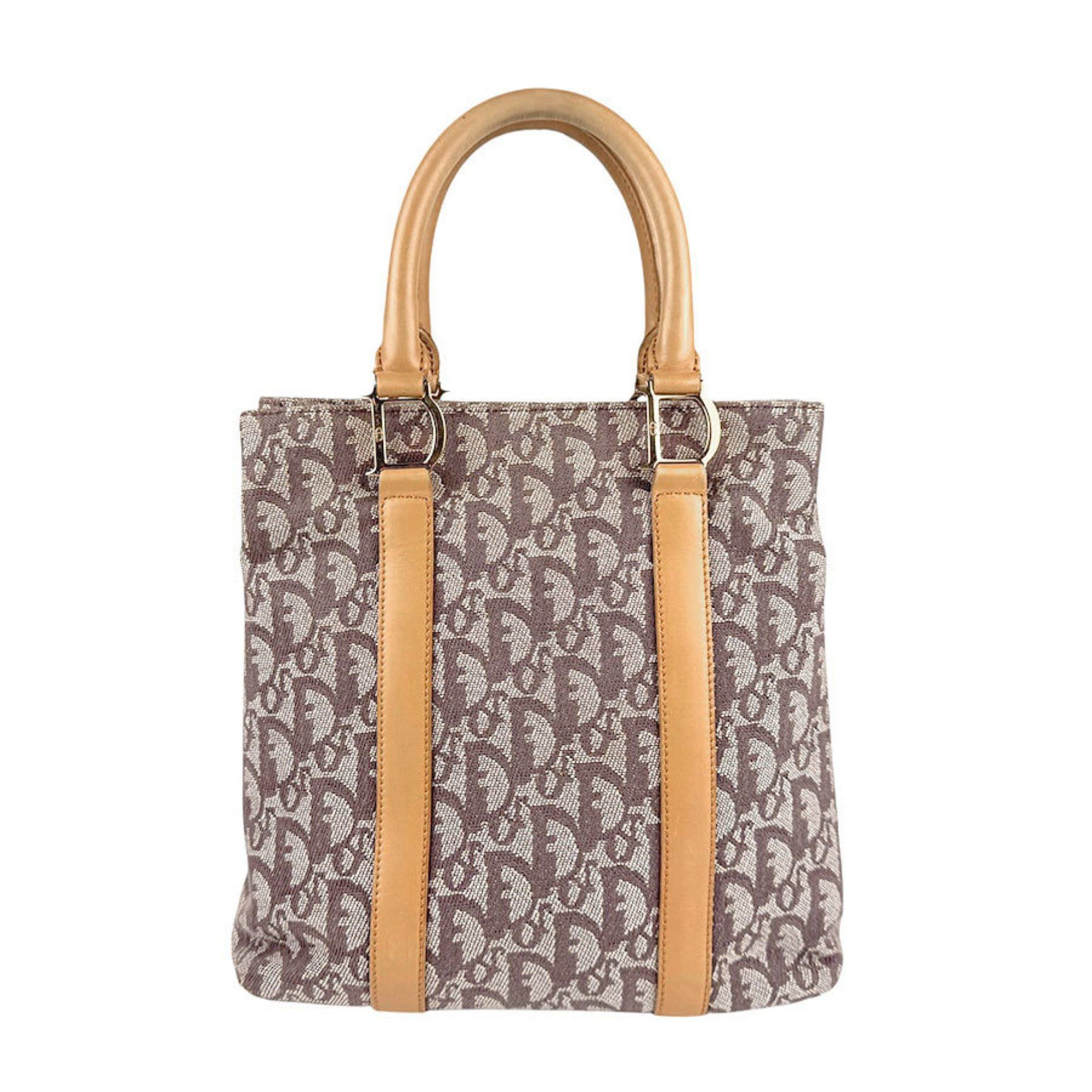 Christian Dior Handbag Tote Bag Trotter Canvas Leather Brown Gold Ladies Z4388, Women's