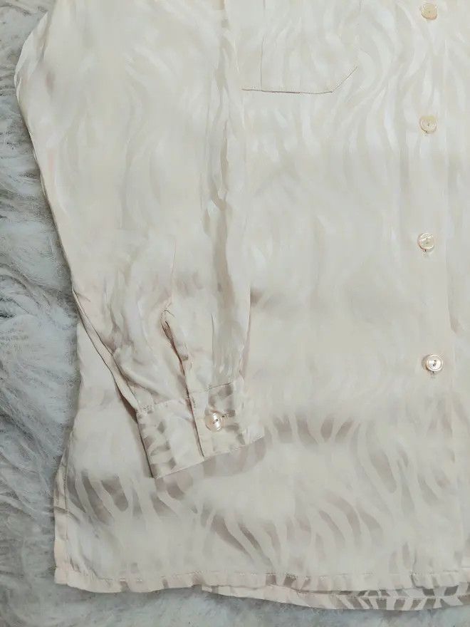 100% silk shirt ecru cream luxury soft 80s 90s vintage