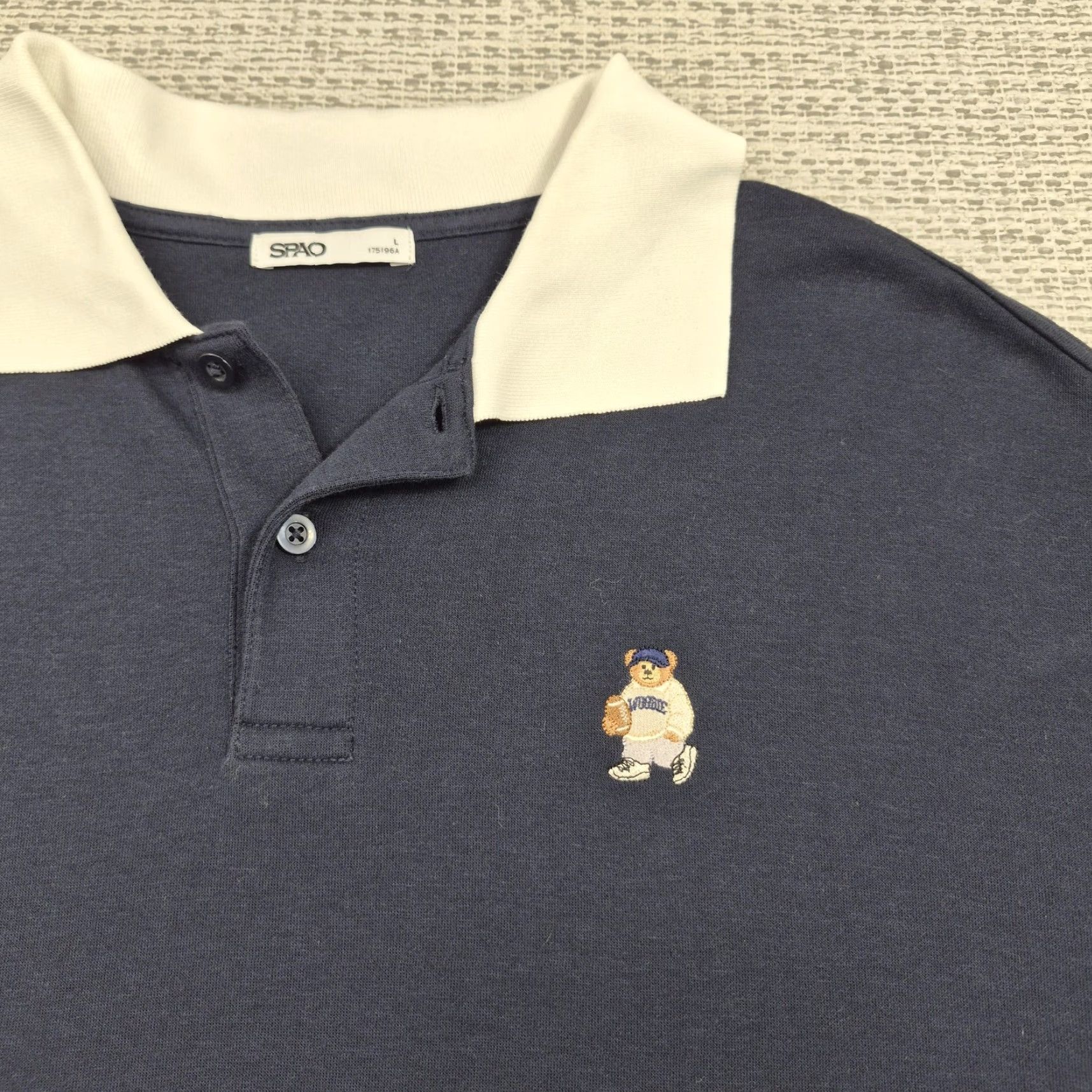 Vintage SPAO Polo Shirt Mens Large Blue White Teddy Bear Baseball Embroidered Collar Shirt Size US L / EU 52-54 / 3 - 5 Thumbnail