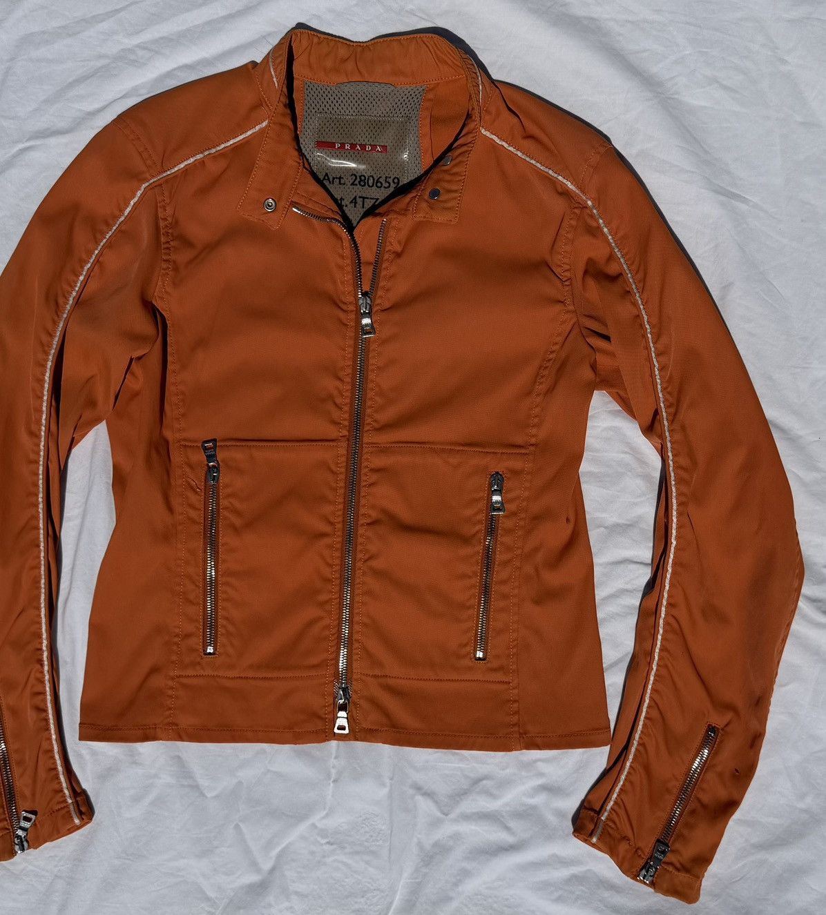 Prada SS2002 Prada Orange Nylon Biker Jacket Size US XS / EU 42 / 0 - 17 Thumbnail