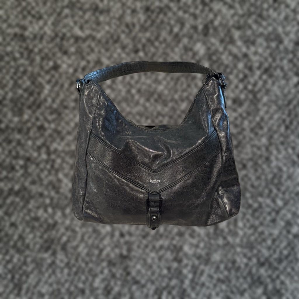 Vintage Botkier New York Black Metallic Leather Hobo Satchel Bag Purse Women Large Leather Black Metallic Finish Size ONE SIZE - 1 Thumbnail