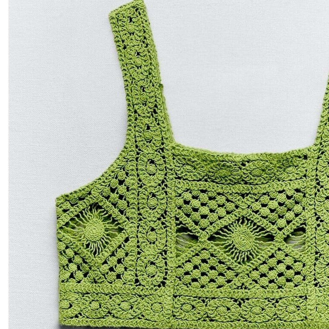 Zara NWT Zara Lime Green Square Neck Crochet Crop Tank Top Small Size S / US 4 / IT 40 - 10 Thumbnail