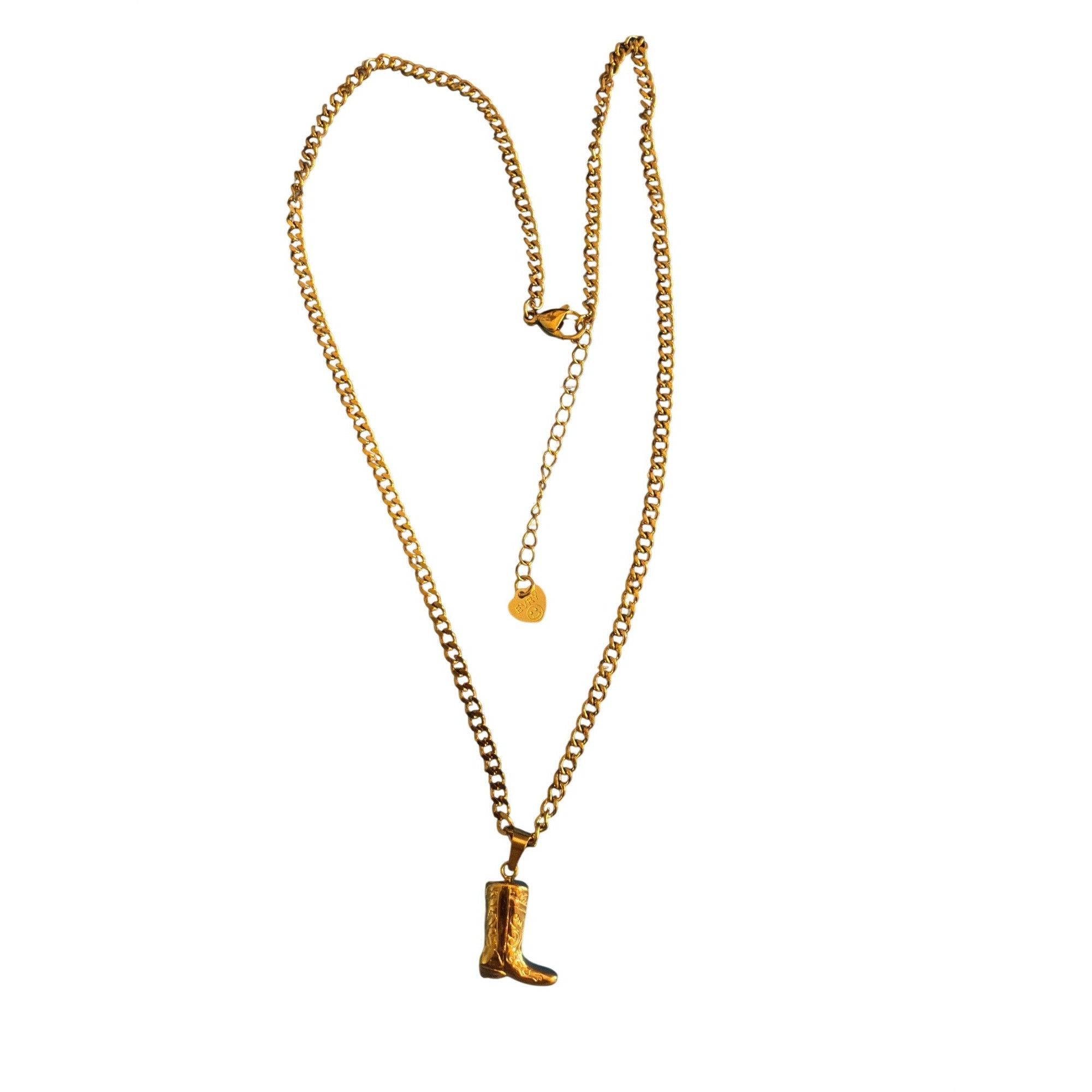 Other Lauren Evry Gold Tone Necklace Etched Cowboy Boot Pendant Ad Size ONE SIZE - 1 Thumbnail