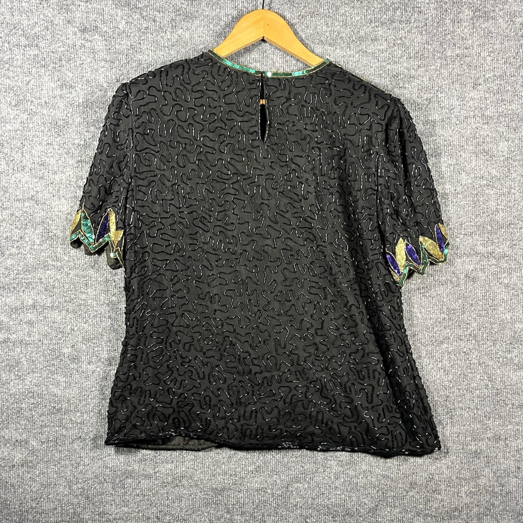 Vintage VINTAGE Laurence Kazar Beads & Sequins Silk Top Shirt XL Multi 1980s Eveningwear Womens Size XL / US 12-14 / IT 48-50 - 5 Thumbnail
