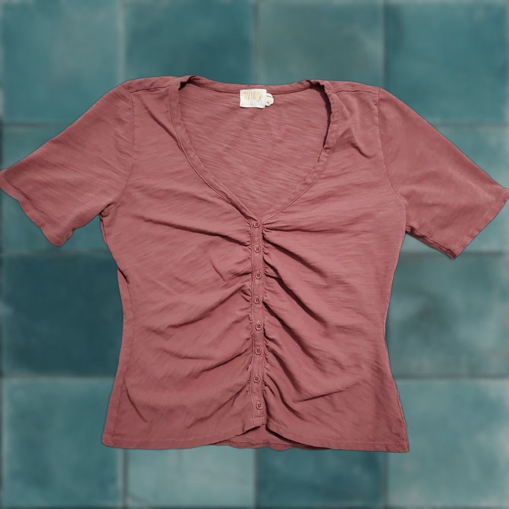 Nation LTD VINTAGE Nation LTD Los Angeles Top Women M Mauve Short Sleeve Fitted Button Tee Y2K Size M / US 6-8 / IT 42-44 - 1 Thumbnail