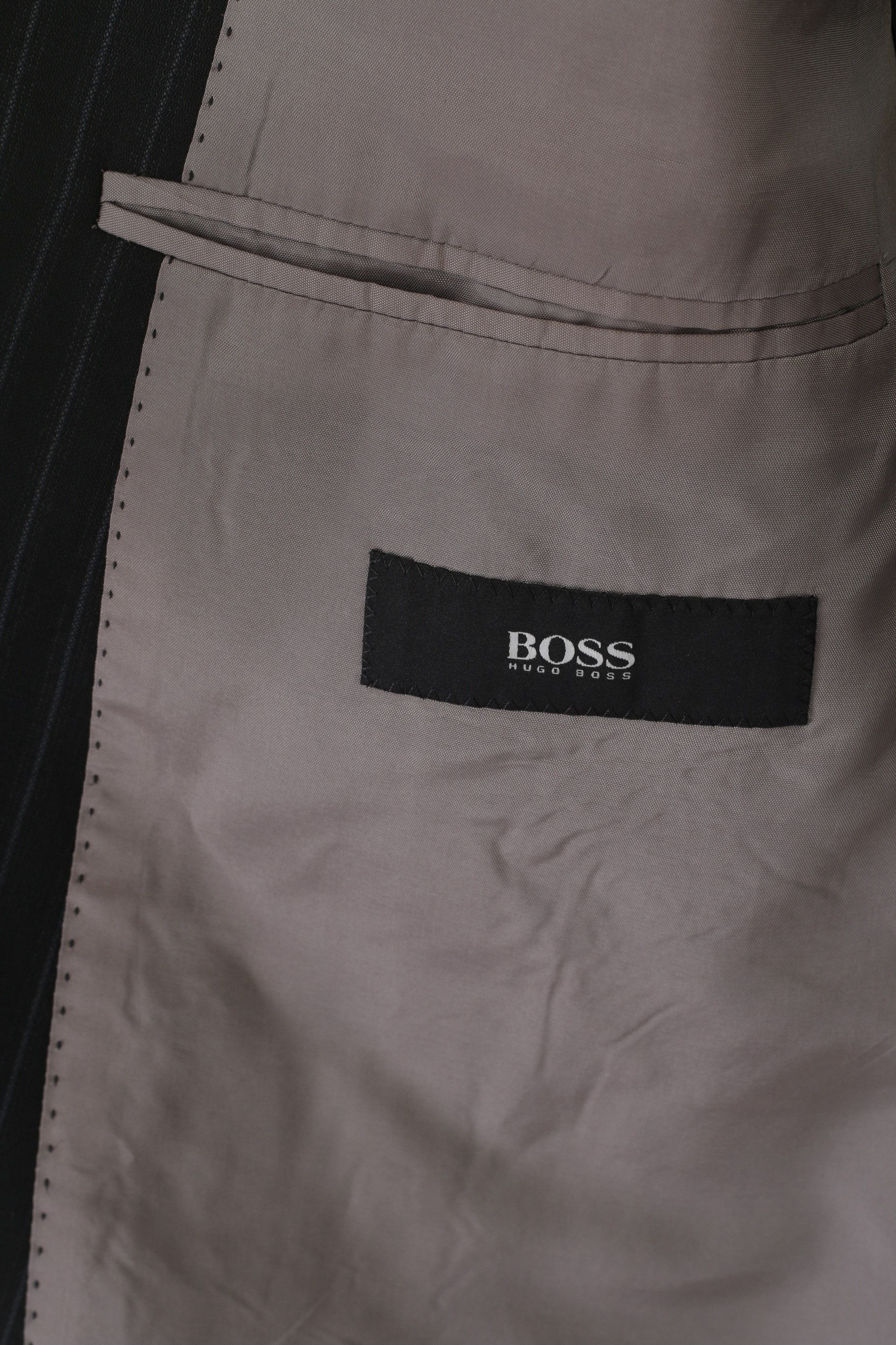 Hugo Boss Hugo Boss Men 54 44 Blazer Black Wool Navy Striped 2575 Size 44R - 6 Thumbnail