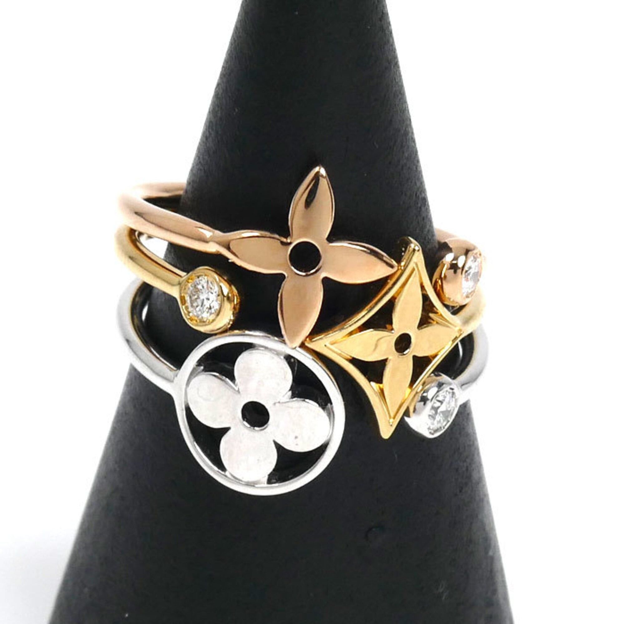 Louis Vuitton Louis Vuitton 18K Yellow Gold Pink White Bague Monogram Idylle Diamond Ring Q9F15C 49 5.4g Women's Size ONE SIZE - 1 Thumbnail