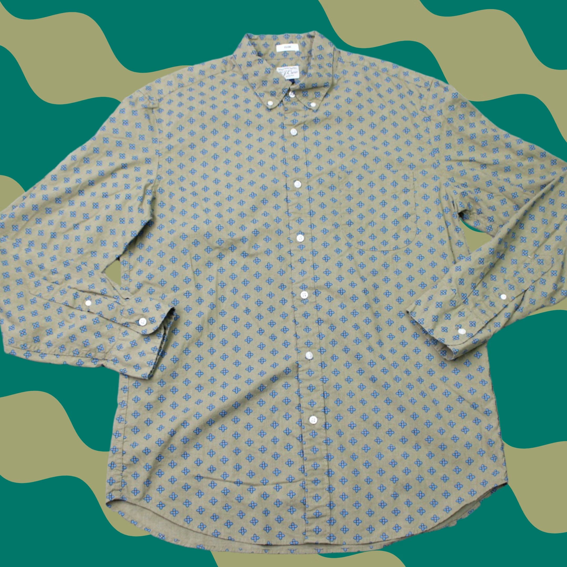 J.Crew J.CREW Shirt Mens Large Beige/Blue Geometric Secret Wash Slim Fit Long Sleeve Size US L / EU 52-54 / 3 - 1 Thumbnail