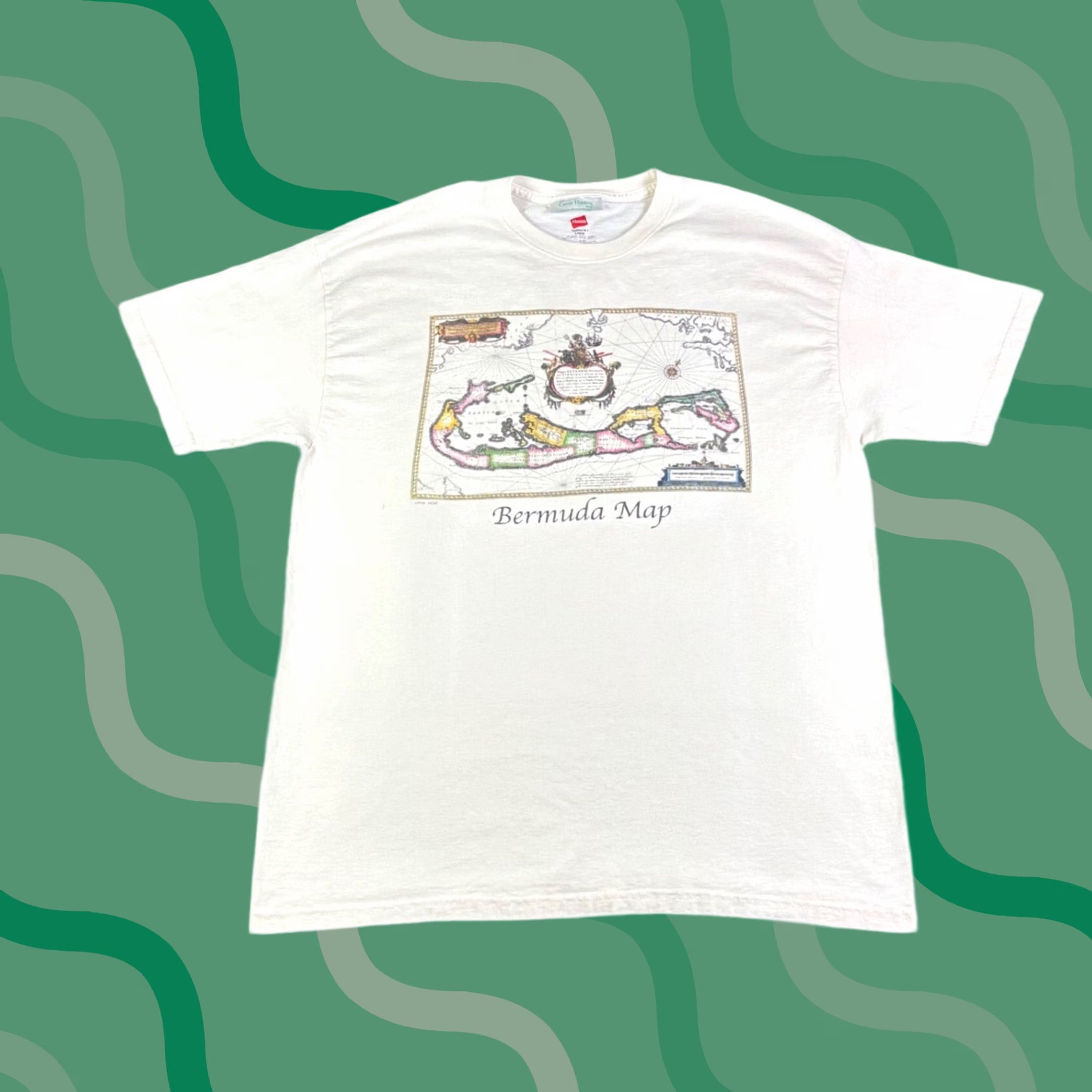 Hanes Hanes Carole Holding Bermuda Map Graphic T-Shirt Mens L Ivory Vintage Style Crew Neck Short Sleeve Size US L / EU 52-54 / 3 - 1 Thumbnail