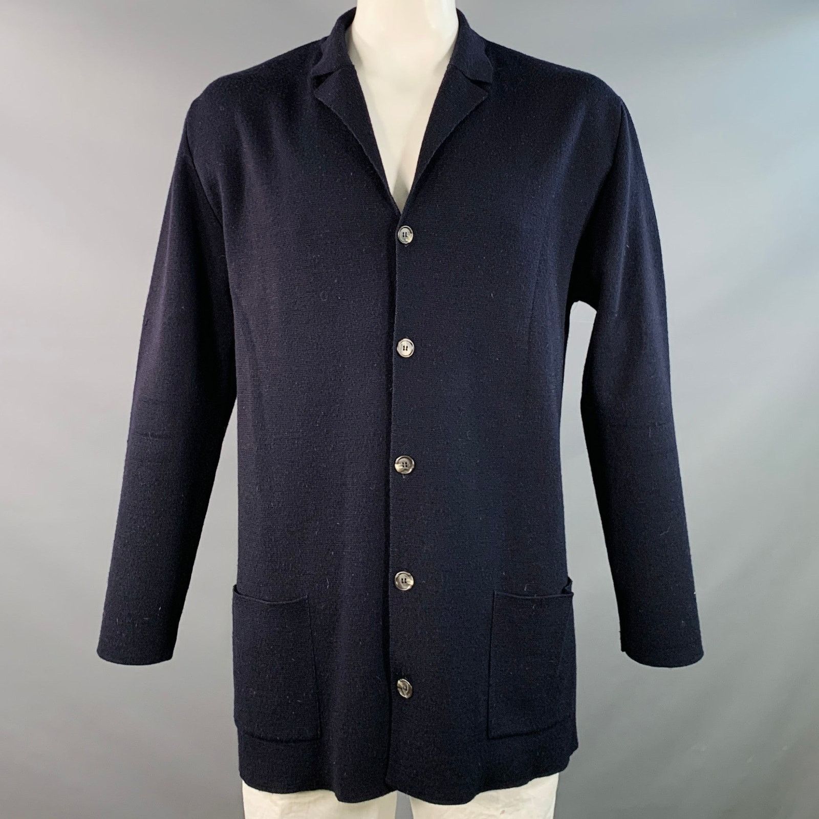 Barneys New York BARNEY'S NEW YORK Size L Navy Wool Button Up Cardigan Size US L / EU 52-54 / 3 - 1 Thumbnail