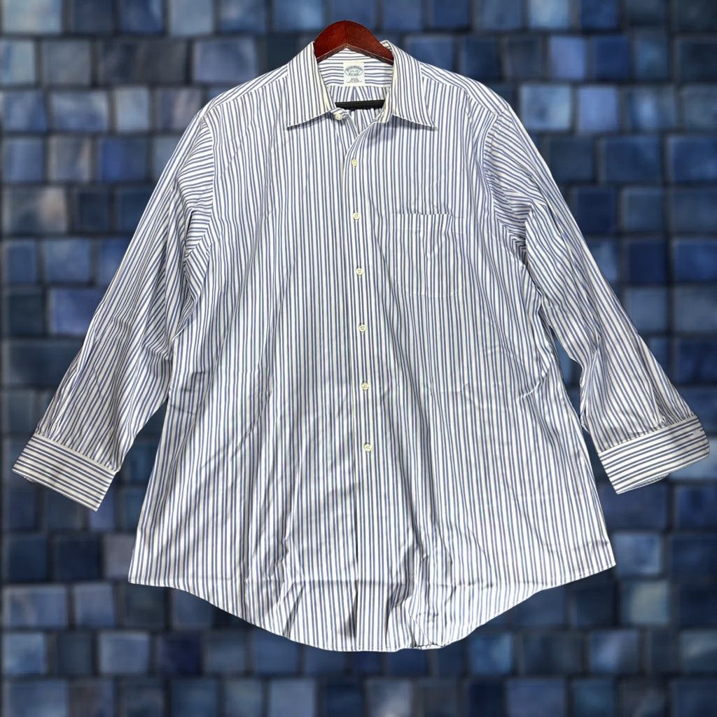 Brooks Brothers Brooks Brothers Shirt Slim 17.5 Blue White Stripe Non-Iron Button-Up Long Sleeve Collared Pocket Mens Regular Size 17.5 Cotton Size US XXL / EU 58 / 5 - 1 Thumbnail