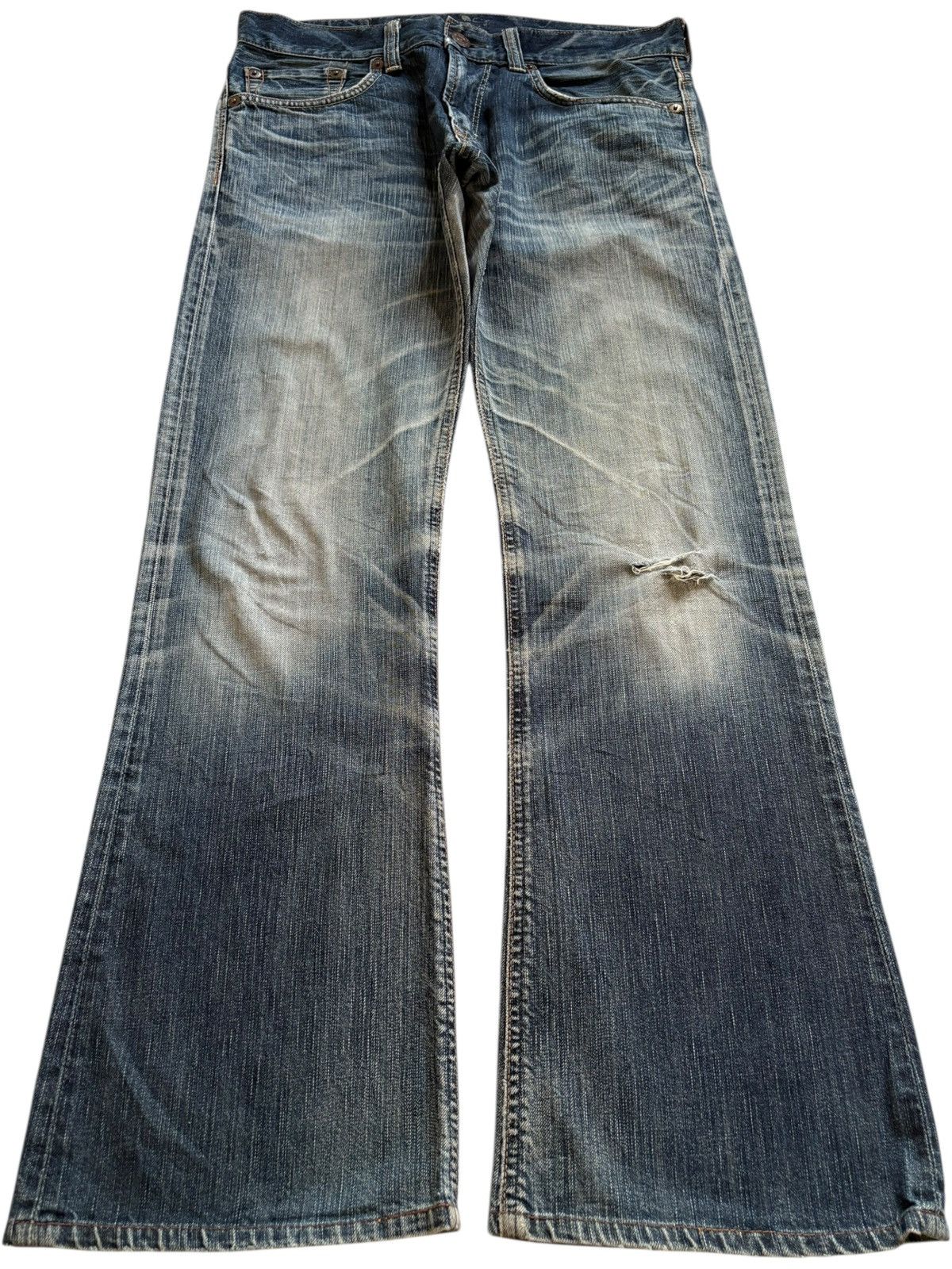 Edwin Vintage Edwin Blue Trip Faded Mud Wash Distress Flare Jeans Size US 34 / EU 50 - 1 Thumbnail