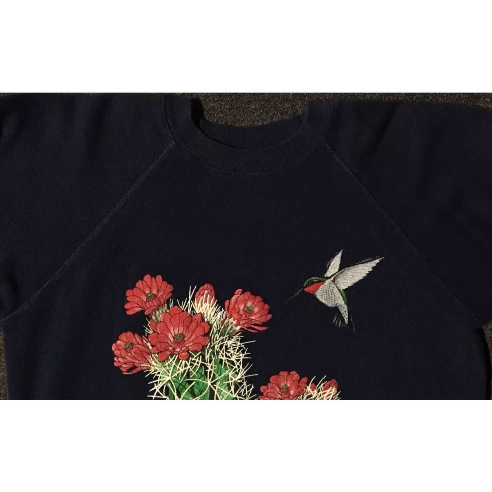 Vintage Vtg 80s Arizona Faded Cactus Sweatshirt S USA Flower Cowboy Bird Nature Grunge Animal Hoodie Men Blue уст Size US S / EU 44-46 / 1 - 4 Thumbnail