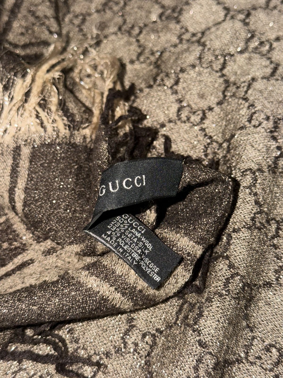 Gucci GUCCI 2007 Silver Thread GG Monogram Wool Silk Scarf Demna Size ONE SIZE - 13 Thumbnail