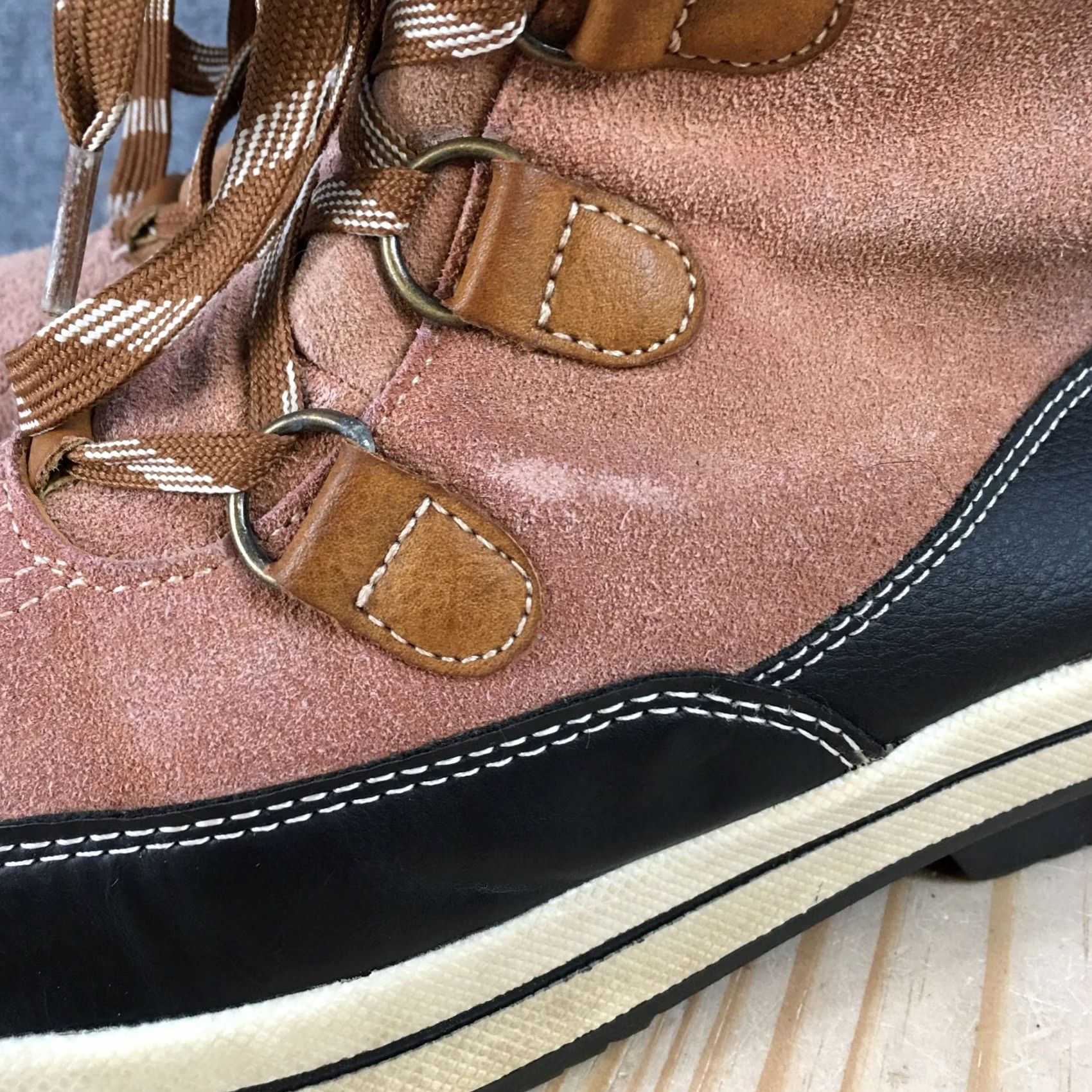 Vintage Universal Thread Boots Womens 9M Winter Snow Leather Lace Up Comfort Brown Blue Slip On? Size US 9 / IT 39 - 7 Thumbnail