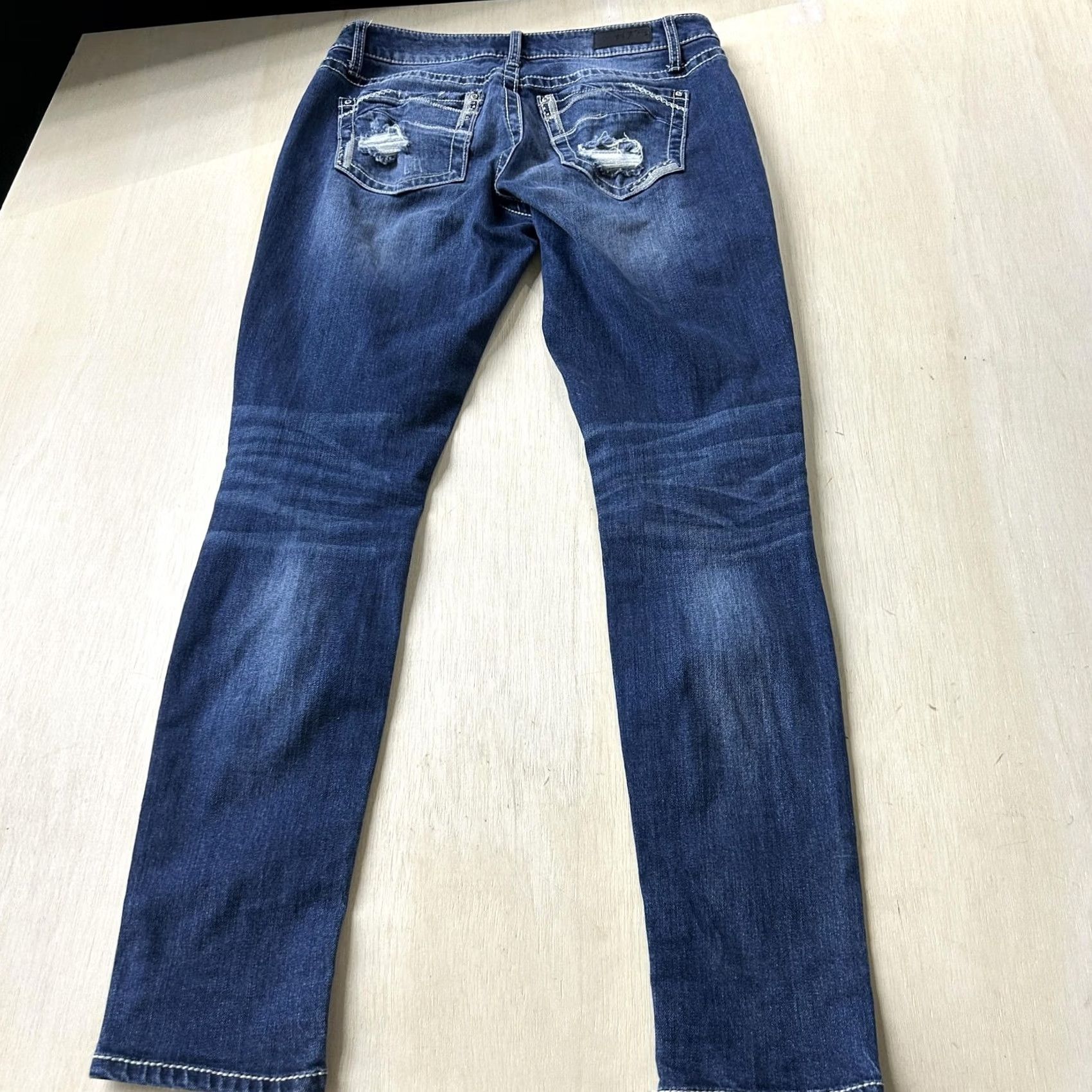 Vintage Daytrip Virgo Skinny Jeans Womens 29L Med Wash Blue Distressed Denim Stretch Size 29" - 5 Thumbnail