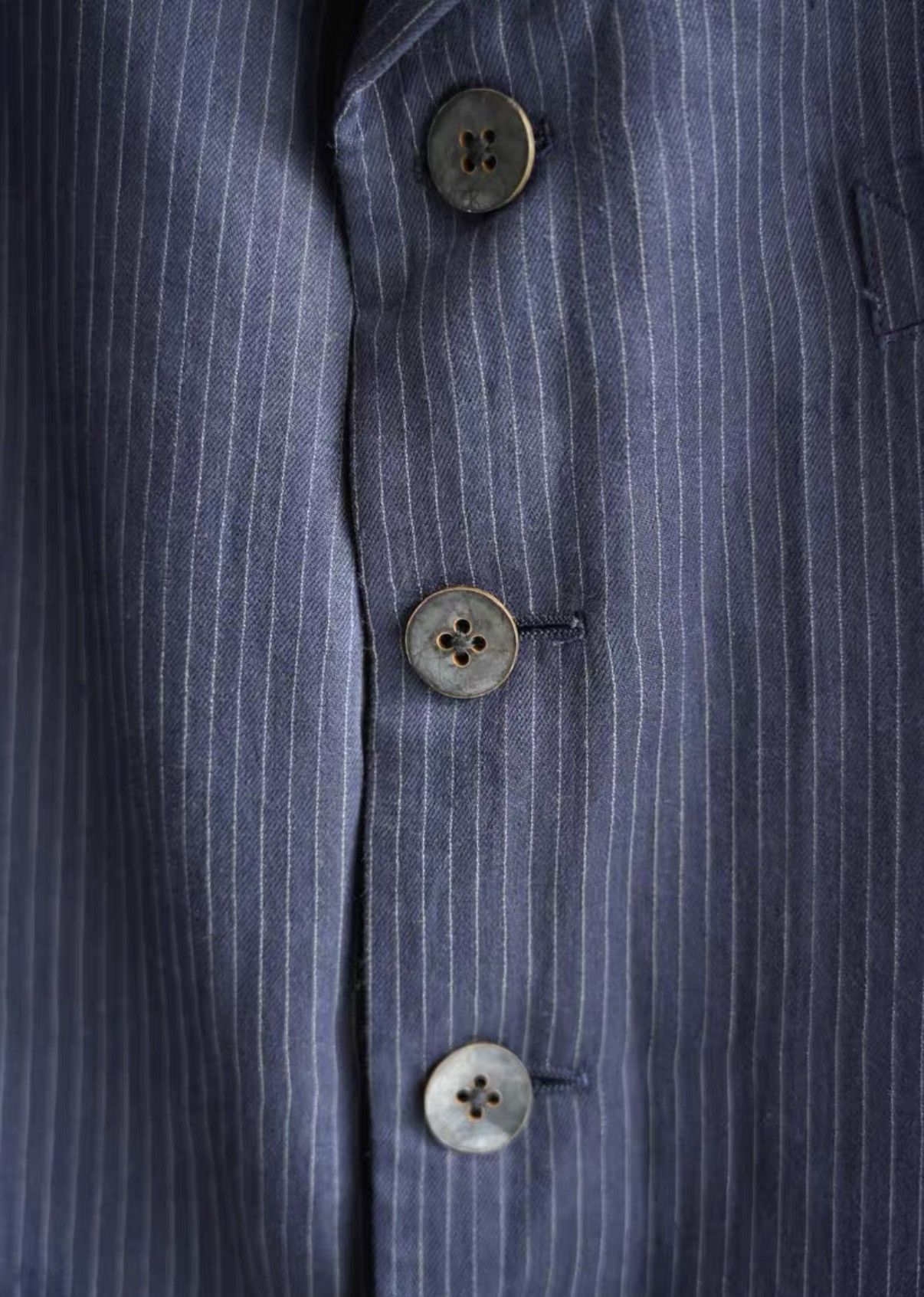 Yohji Yamamoto Yohji Yamamoto Tortoise Shell Button Linen Stripe Blazer K4 Size US L / EU 52-54 / 3 - 5 Thumbnail