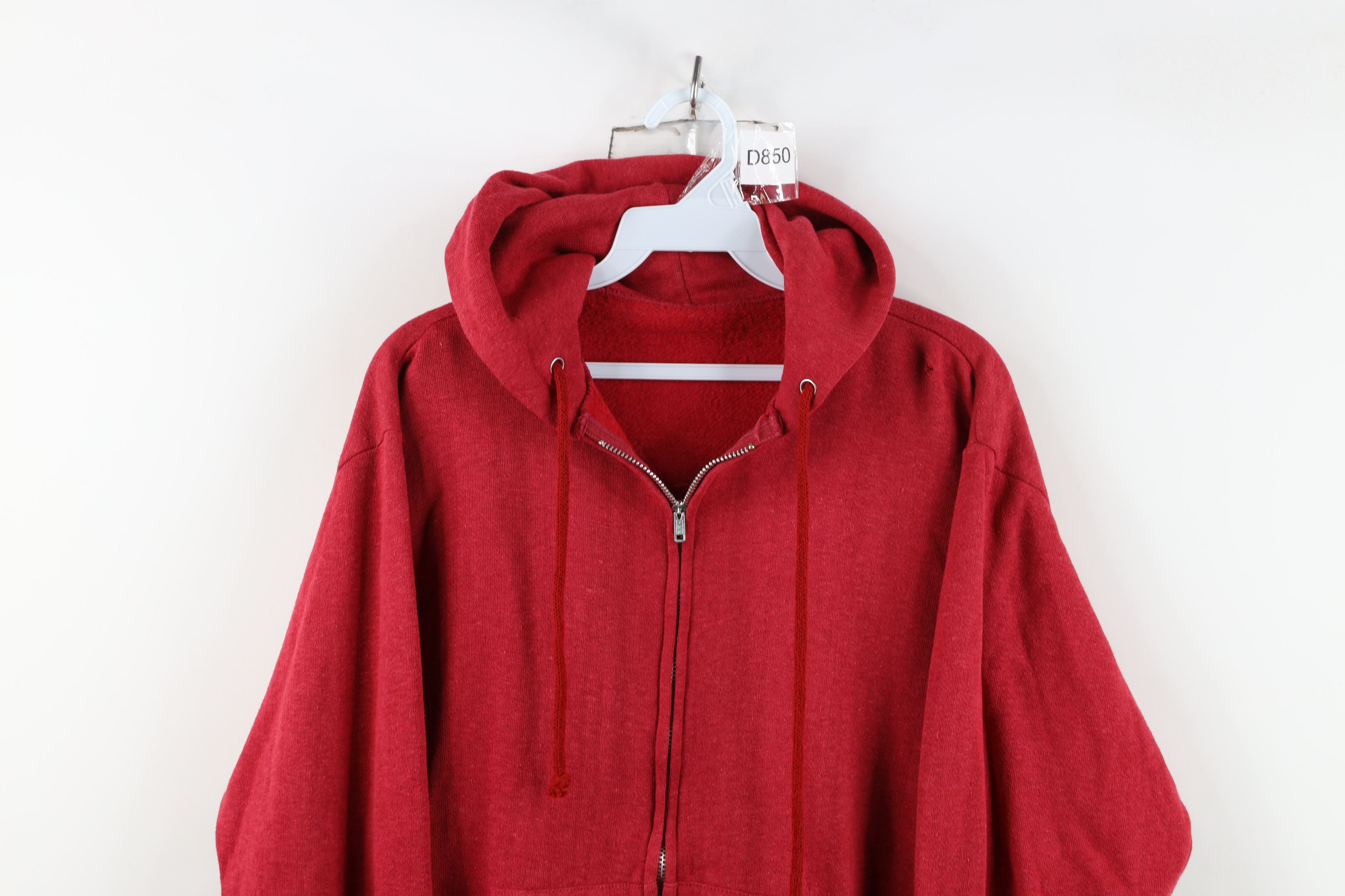 Vintage Vintage 70s Streetwear Full Zip Hoodie Sweatshirt Red USA Size US L / EU 52-54 / 3 - 2 Thumbnail