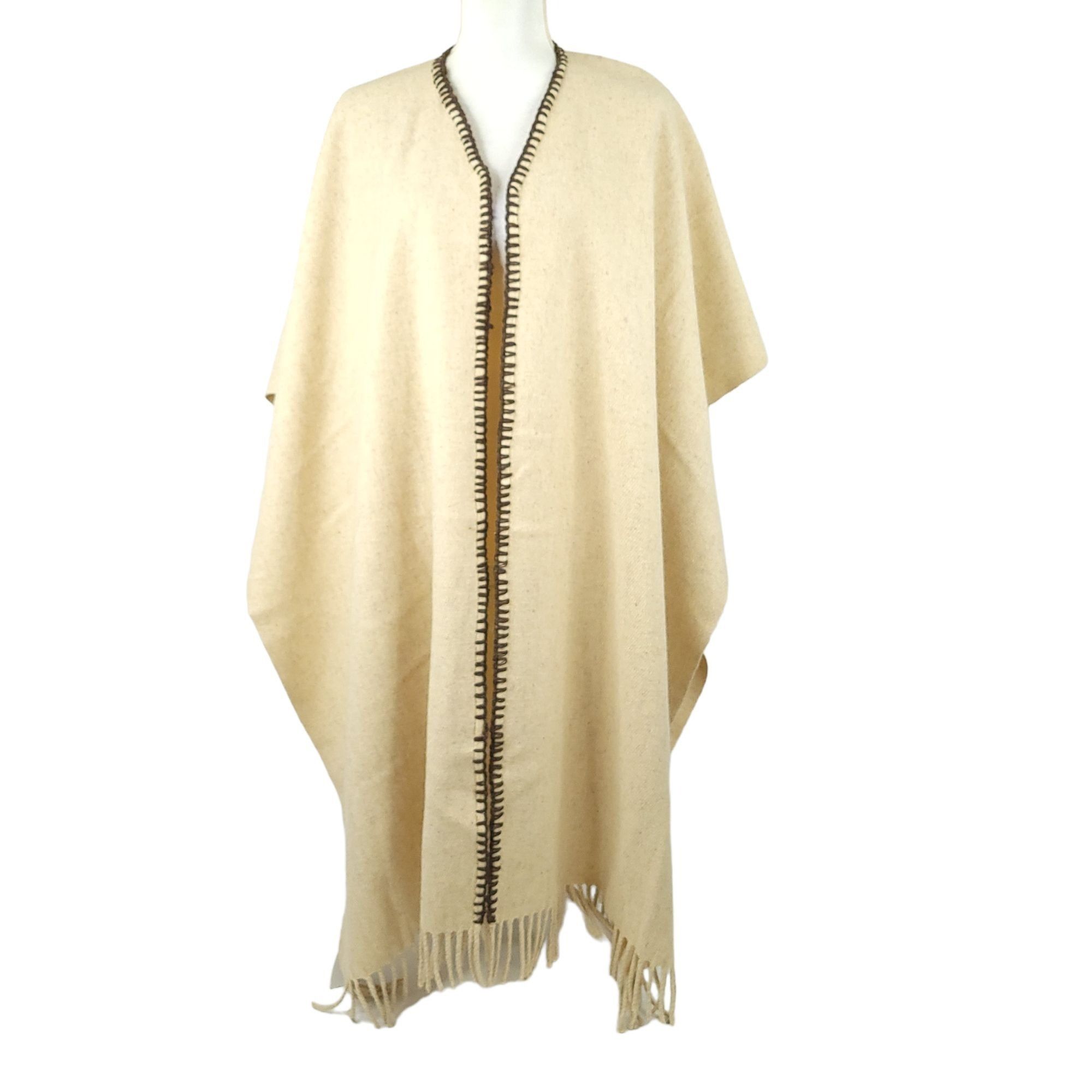 Other Boho Wool Cape Poncho Wrap OS Vintage Cream Fringe Southwest Size ONE SIZE - 1 Thumbnail