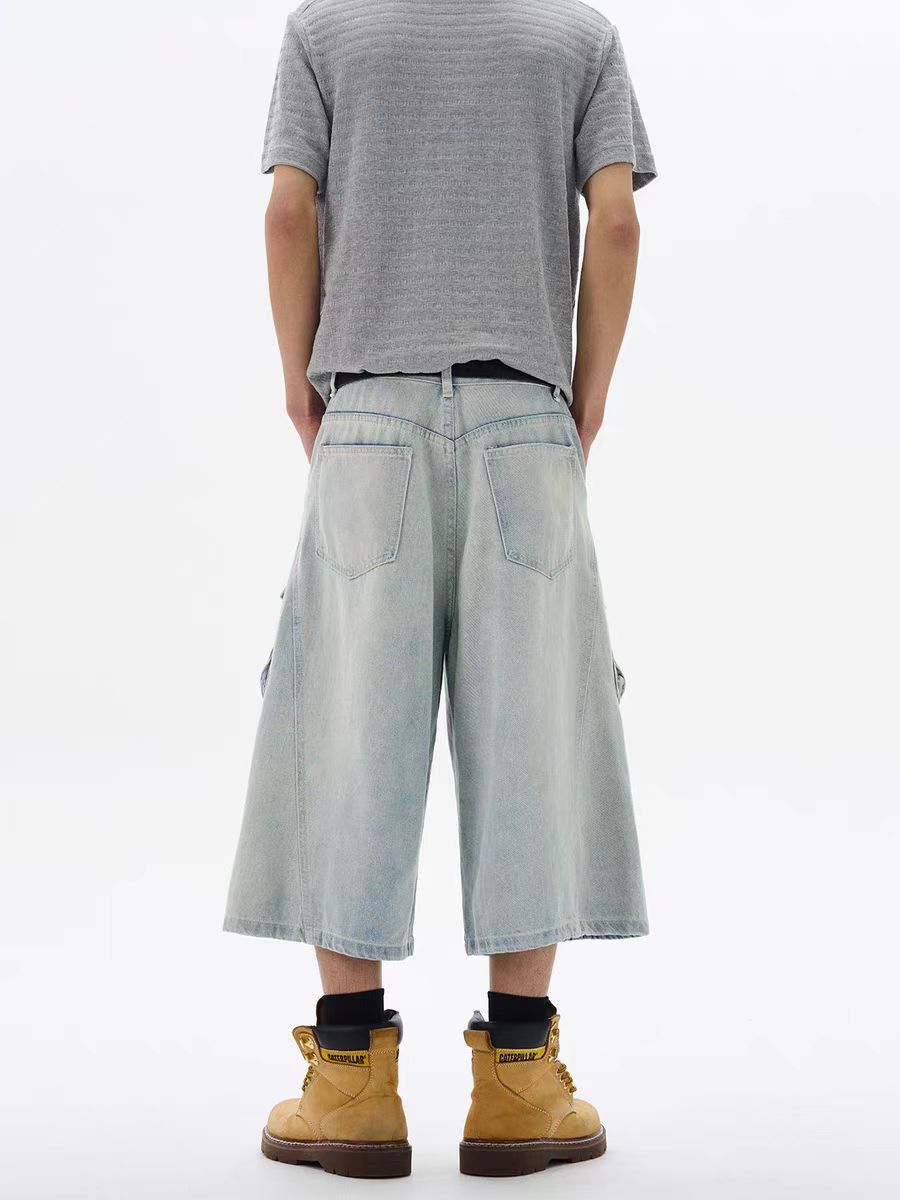 Japanese Brand Washed and distressed frayed baggy 7-minute denim shorts Size US 34 / EU 50 - 2 Thumbnail