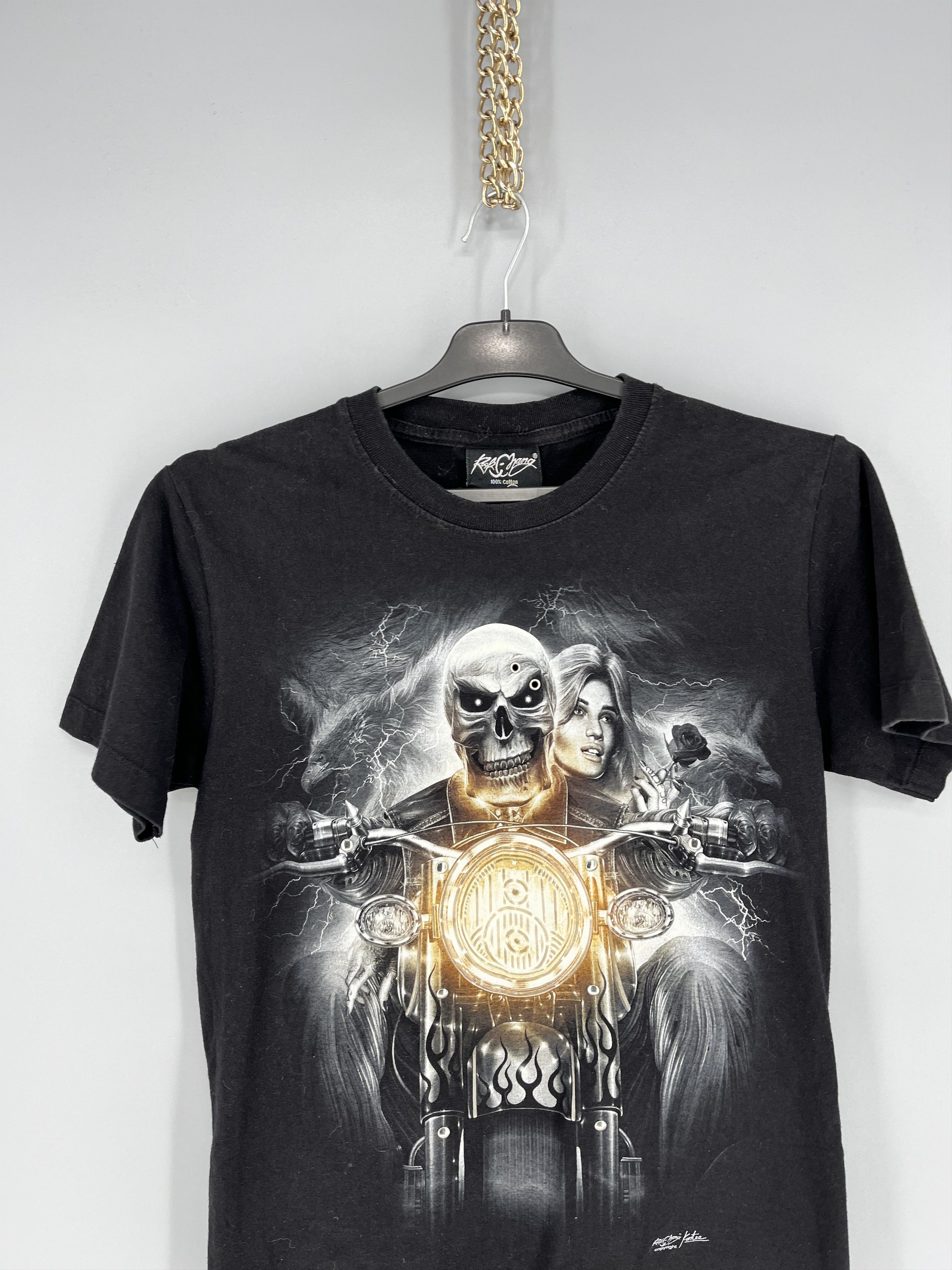 Band Tees T-shirt Skeleton and a girl with a girl on a motorcycle Size US S / EU 44-46 / 1 - 6 Thumbnail