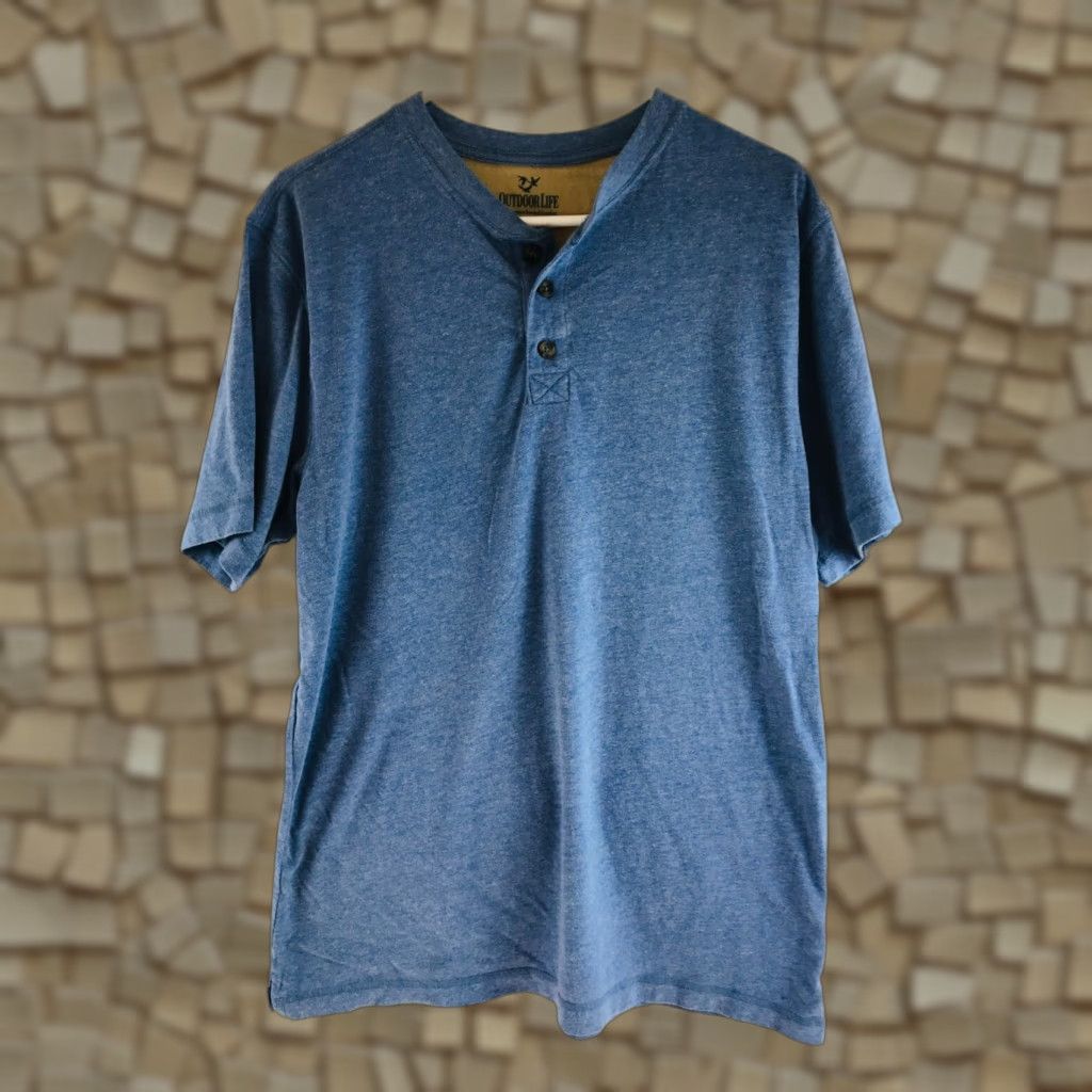 Vintage Outdoor Life T-Shirt Women's Size Large Heather Blue Sueded Henley Tee Short Slv Size L / US 10 / IT 46 - 1 Thumbnail