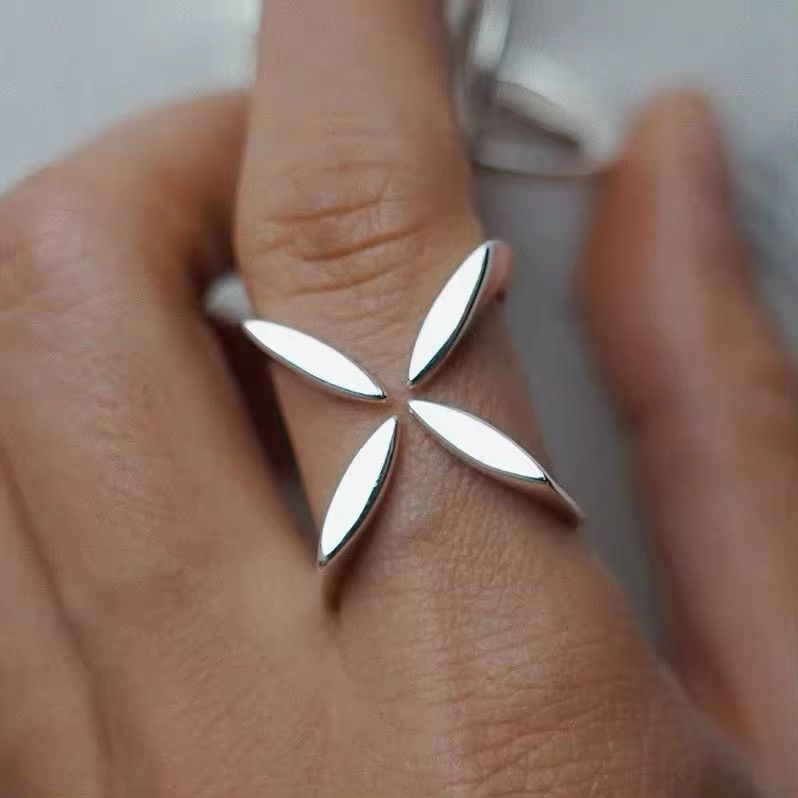 Jewelry Adjustable Cross Flower Ring Size ONE SIZE - 2 Thumbnail