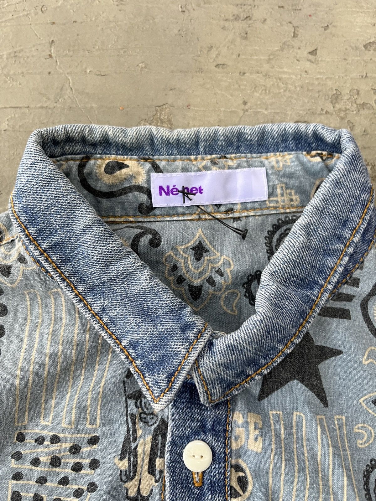 Issey Miyake Ne Net Cat Paisley Indigo Denim Long Sleeve Button Up Shirt Size US L / EU 52-54 / 3 - 8 Thumbnail