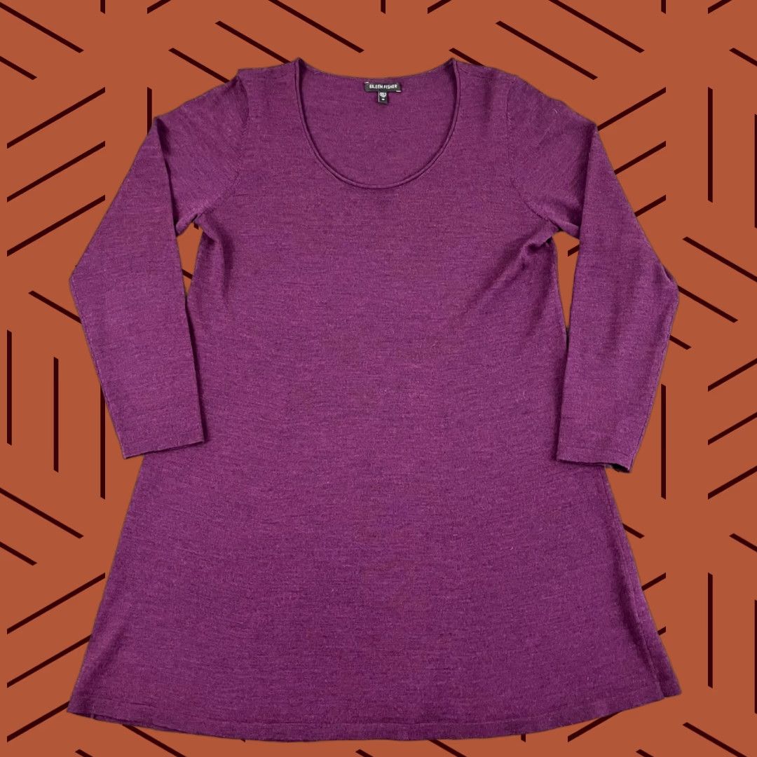 Vintage Eileen Fisher Sweater Womens Medium Purple Wool Knitted Pullover Casual Fall Womens