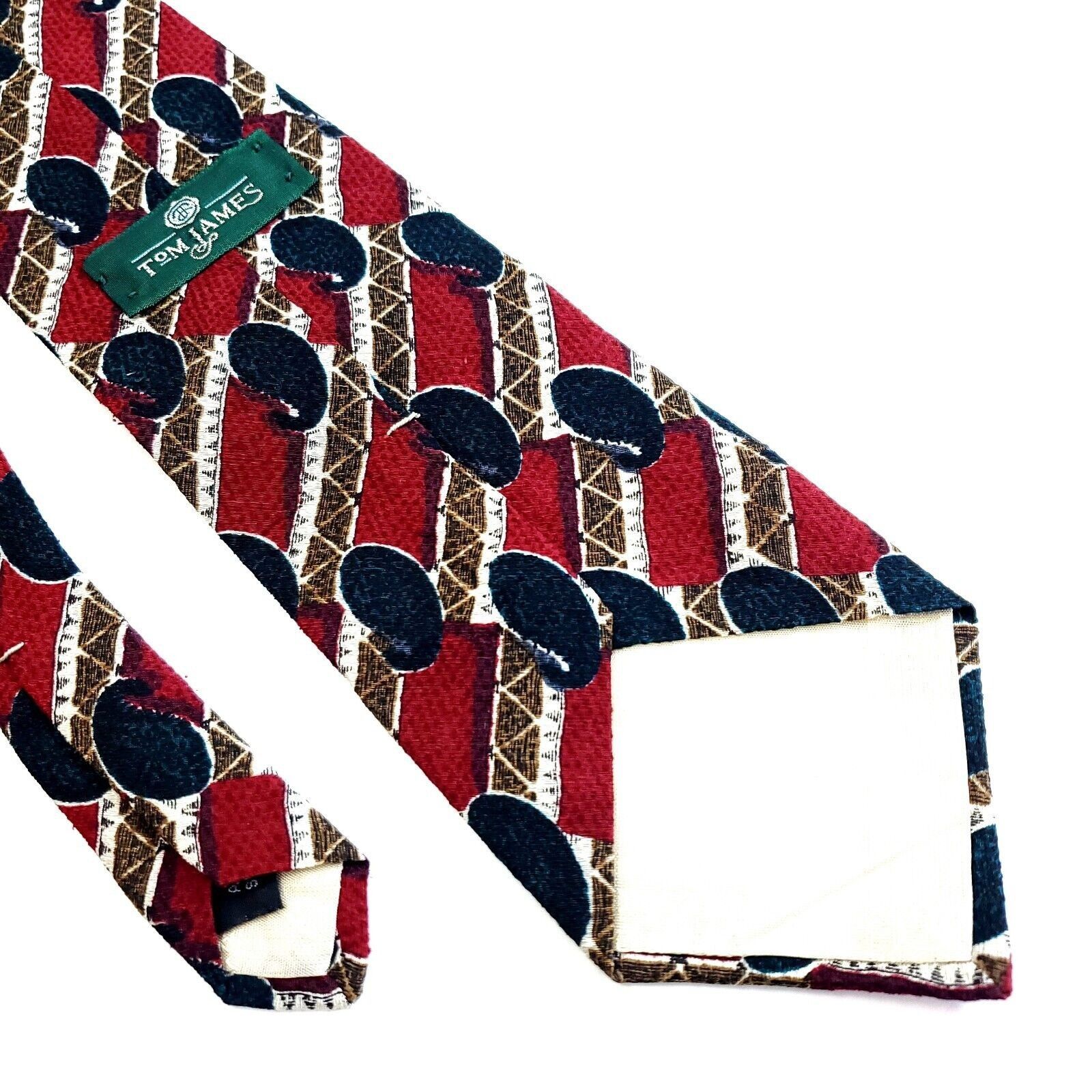 Tom James Tom James Red Brown Jacquard Print Short Abstract Silk Tie Size ONE SIZE - 5 Thumbnail