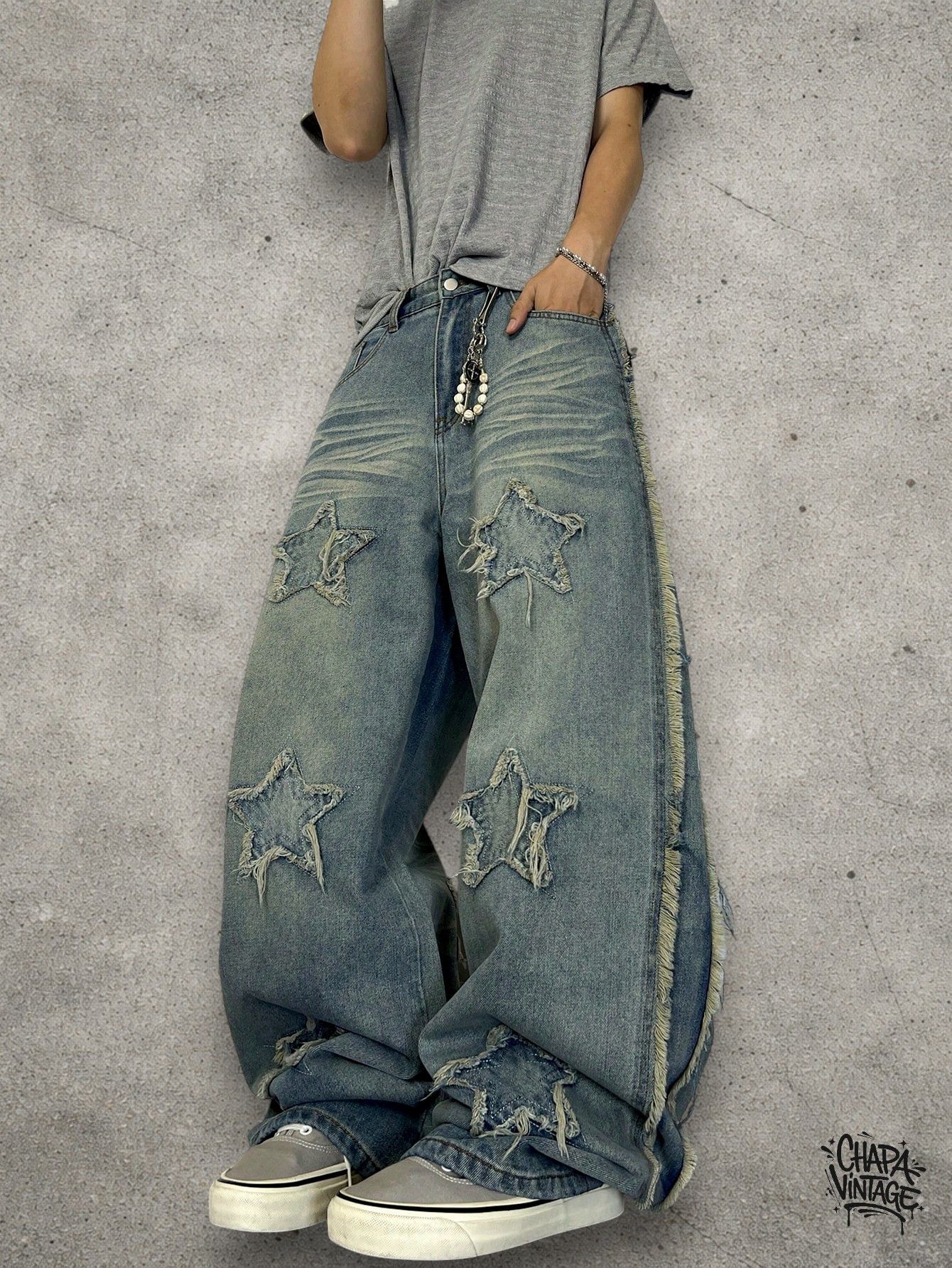 Japanese Brand Baggy distressed jeans Size US 32 / EU 48 - 2 Thumbnail