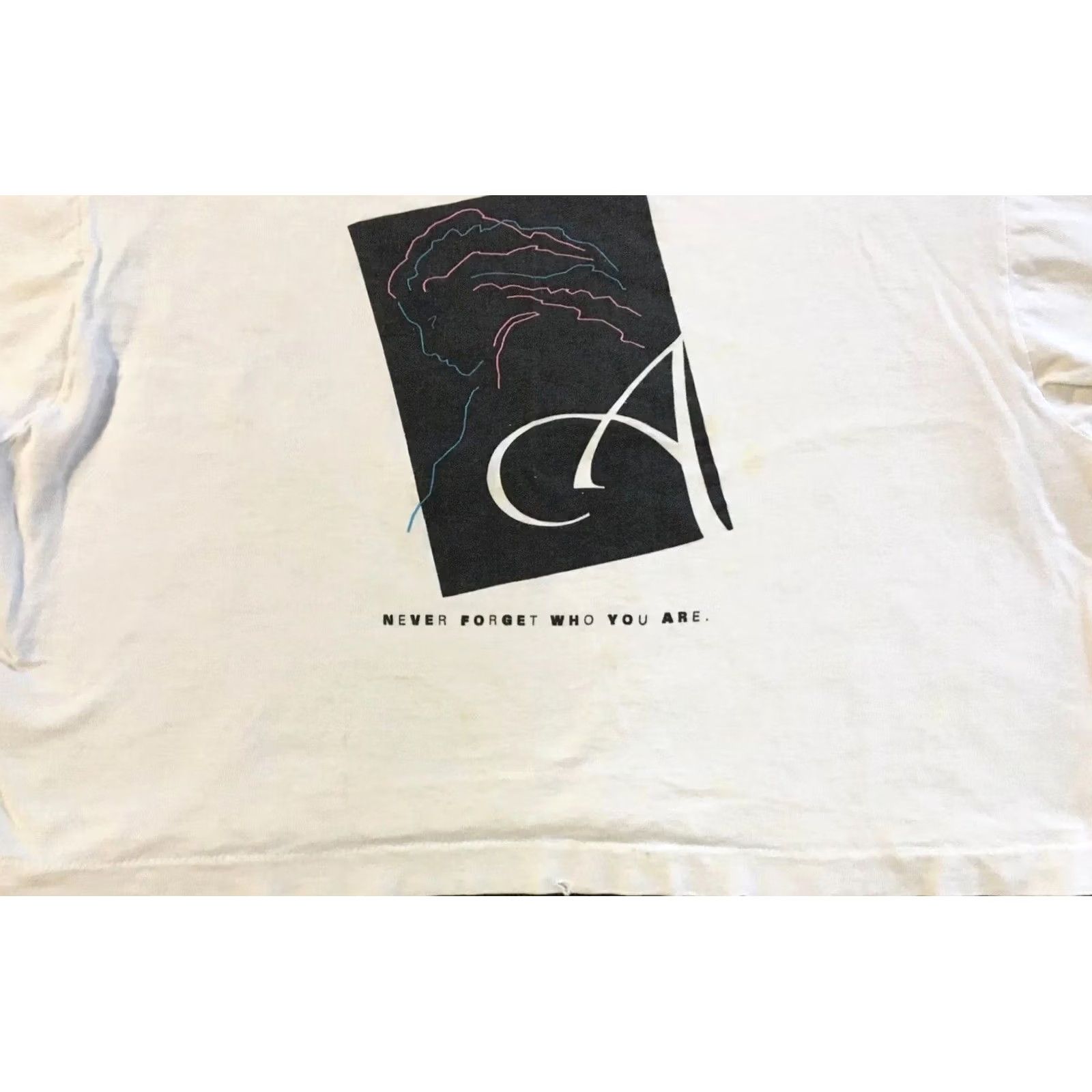 Vintage VINTAGE Never Forget Who You Are Cropped Shirt White One Size Boxy Abstract Art Grunge 80s 90s Women T-Shirt US Made Single Stitch Size ONE SIZE - 6 Thumbnail