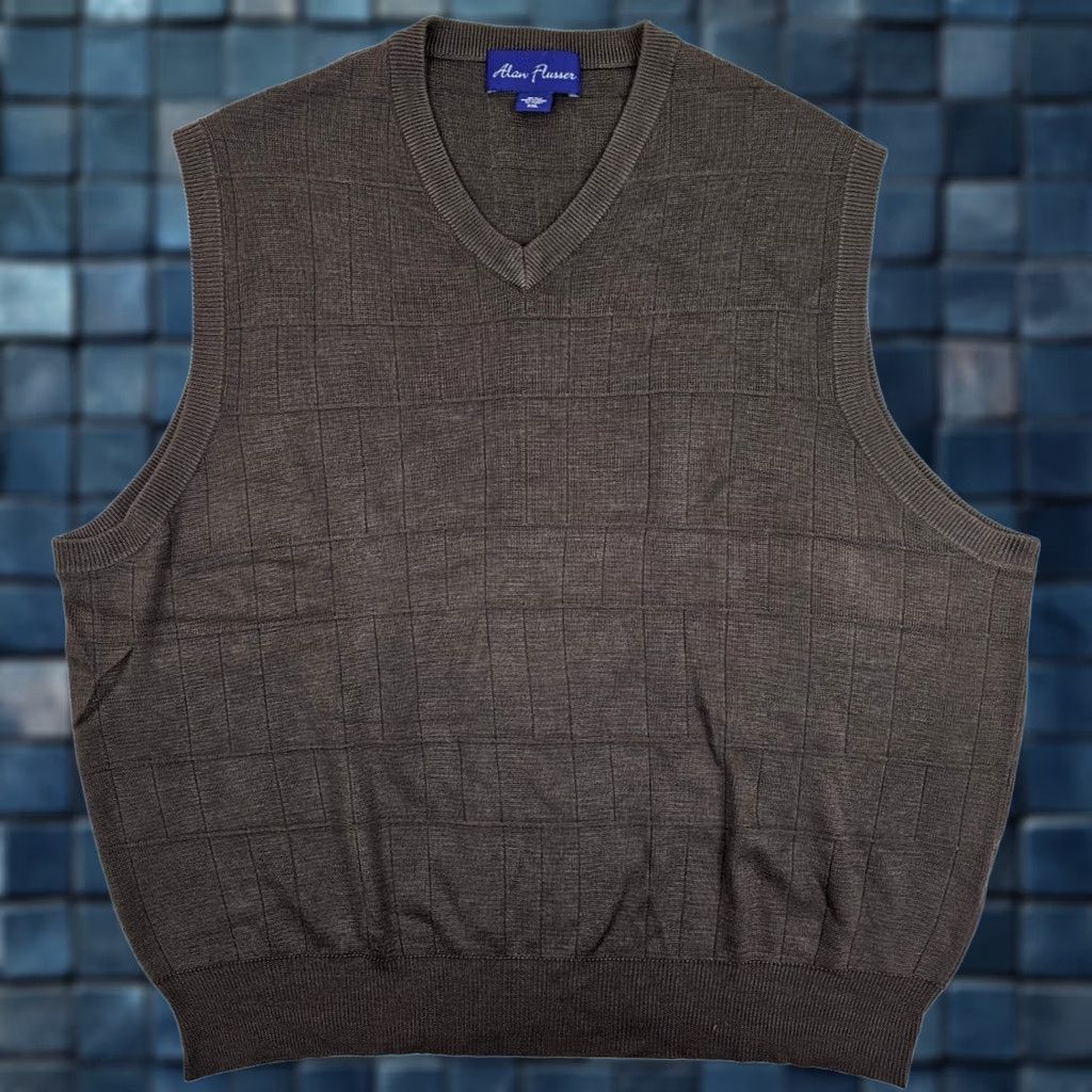 Vintage Alan Flusser 100% Silk Sweater Vest Men XXL Brown Geometric V-Neck Windowpane Shirt Vest Mall Size US XXL / EU 58 / 5 - 1 Thumbnail