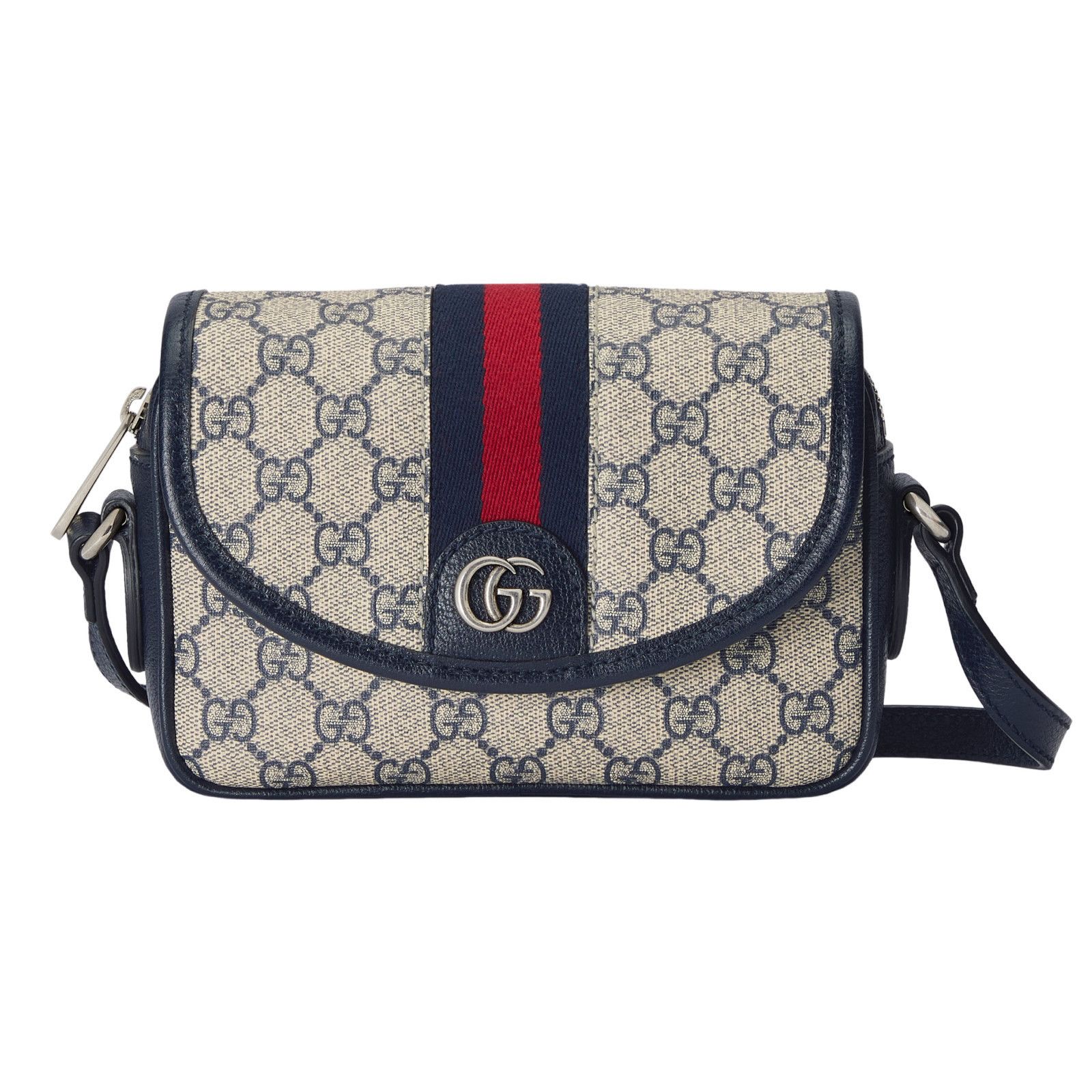 GUCCI Ophidia Mini $1850 Beige And Blue GG Canvas Shoulder B