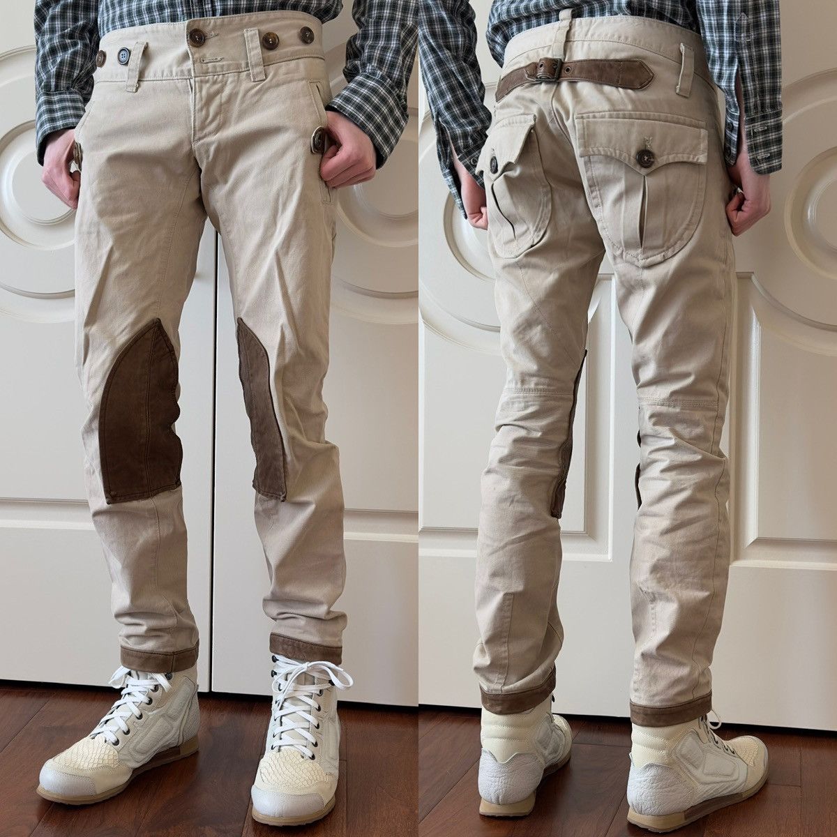 Dsquared2 Dsquared2 F/W 2004 Leather Patch Buckle Back Pants Size US 30 / EU 46 - 1 Thumbnail