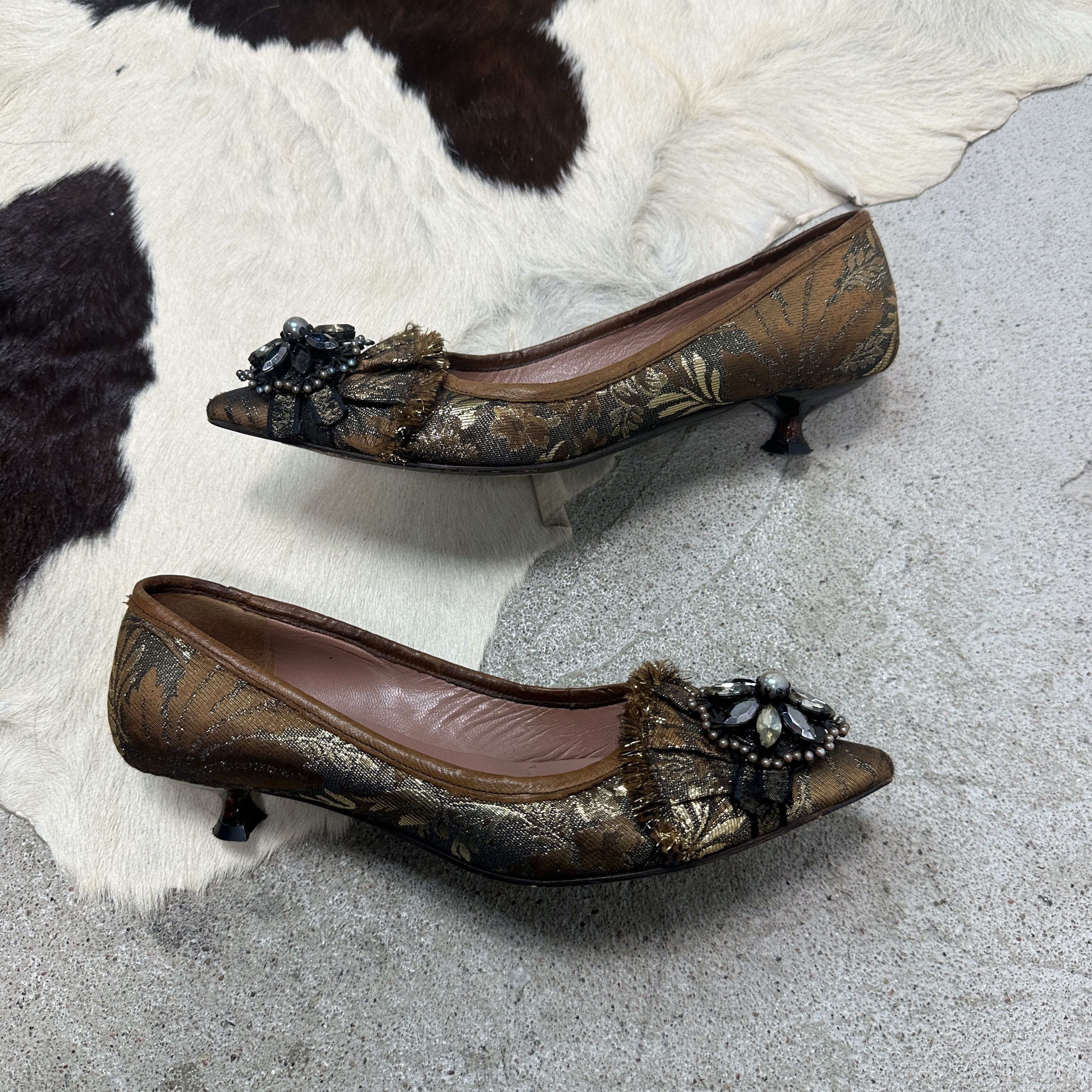 Miu Miu Vintage Jacquard Embellished Miu Miu Kitten Heels 00s Size US 6.5 / IT 36.5 - 11 Thumbnail