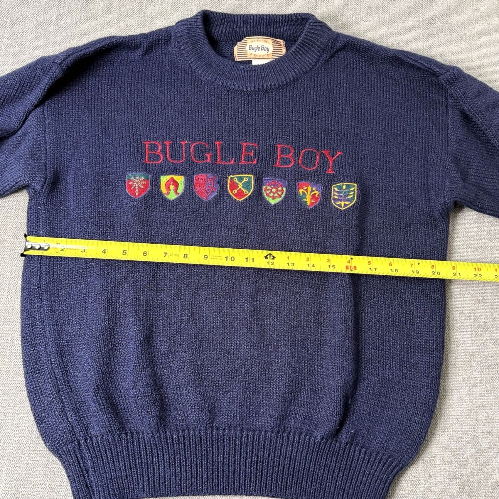 Bugle Boy VINTAGE Bugle Boy Sweater Geometric Pattern Blue Crest Mens L Pullover Knit Acrylic Blue Crew Neck Size US L / EU 52-54 / 3 - 5 Thumbnail