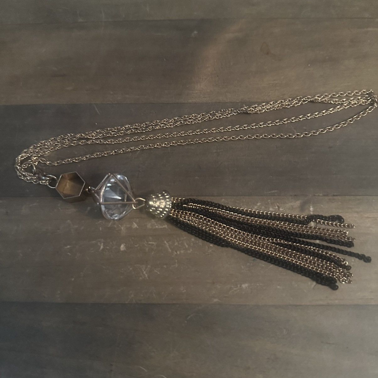 Other Gold tone caged clear gemstone chain tassel necklace Size ONE SIZE - 3 Thumbnail
