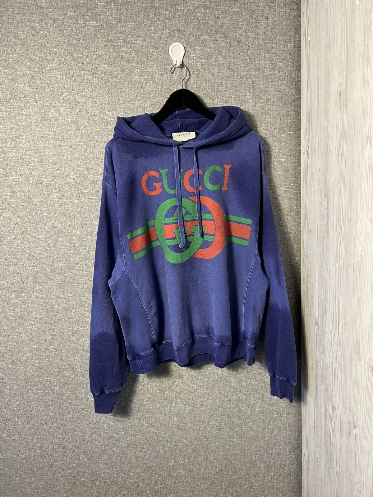 Gucci Gucci Blue Washed Effect Knit Interlocking GG Print Hoodie Size US M / EU 48-50 / 2 - 2 Thumbnail