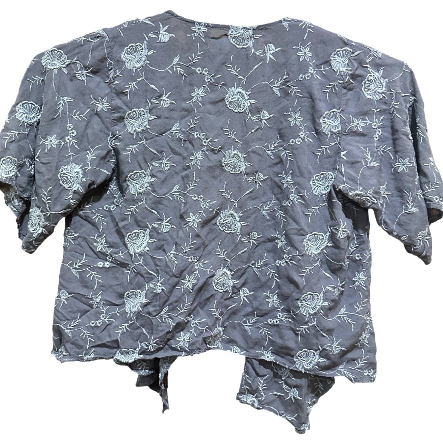 Abercrombie & Fitch Abercrombie & Fitch Kimono Jacket ONE SIZE Gray Open Front Embroider Fairy Bohemian Floral Short Sleeve Women Casual City Vintage? Size ONE SIZE - 5 Thumbnail
