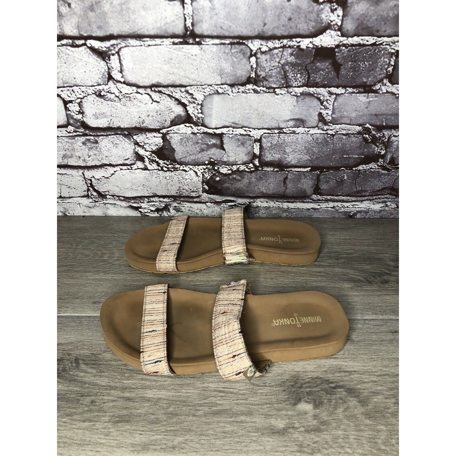 Minnetonka Minnetonka 532288 Pink Fabric Striped Casual Slides Sandals Size US 7 / IT 37 - 15 Thumbnail